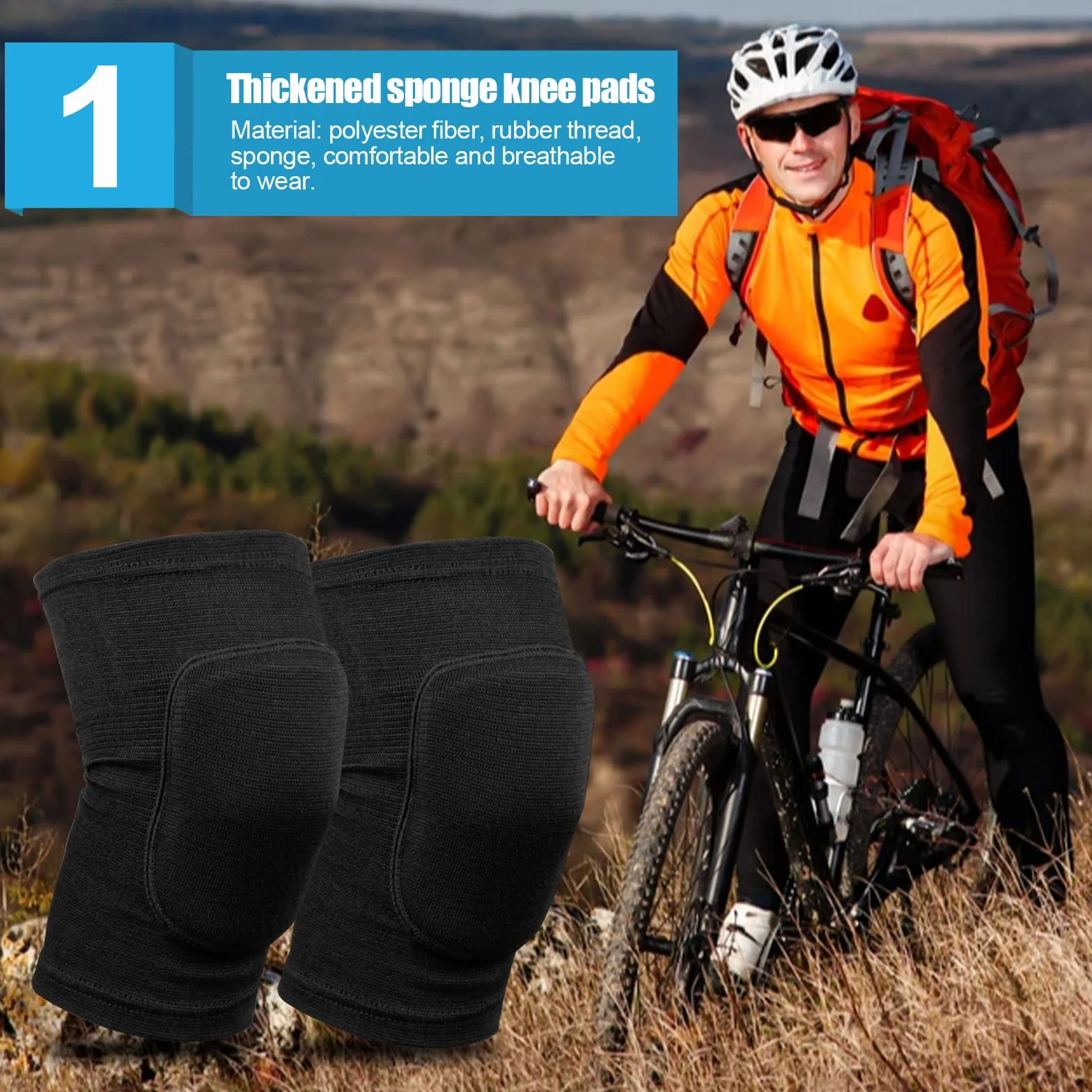 Ginocchiere Protettive Sportive Nero, 1 Paio Supporto Elastico per Ginocchio Antiscivolo, Ginocchiera Sportiva in Spugna Unisex per MTB, Pallavolo, Danza, Snowboard, Skateboard