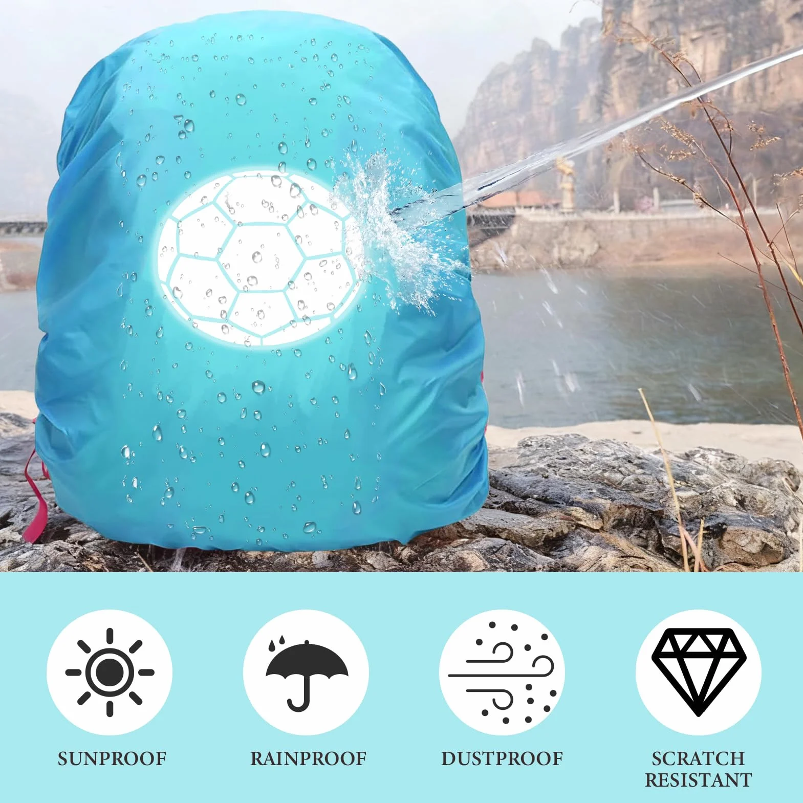 Zaino per la Scuola, parapioggia, Copri per Casco Bici Impermeabile, Zaino Step by Step, Copertura Riflettente per Zaino