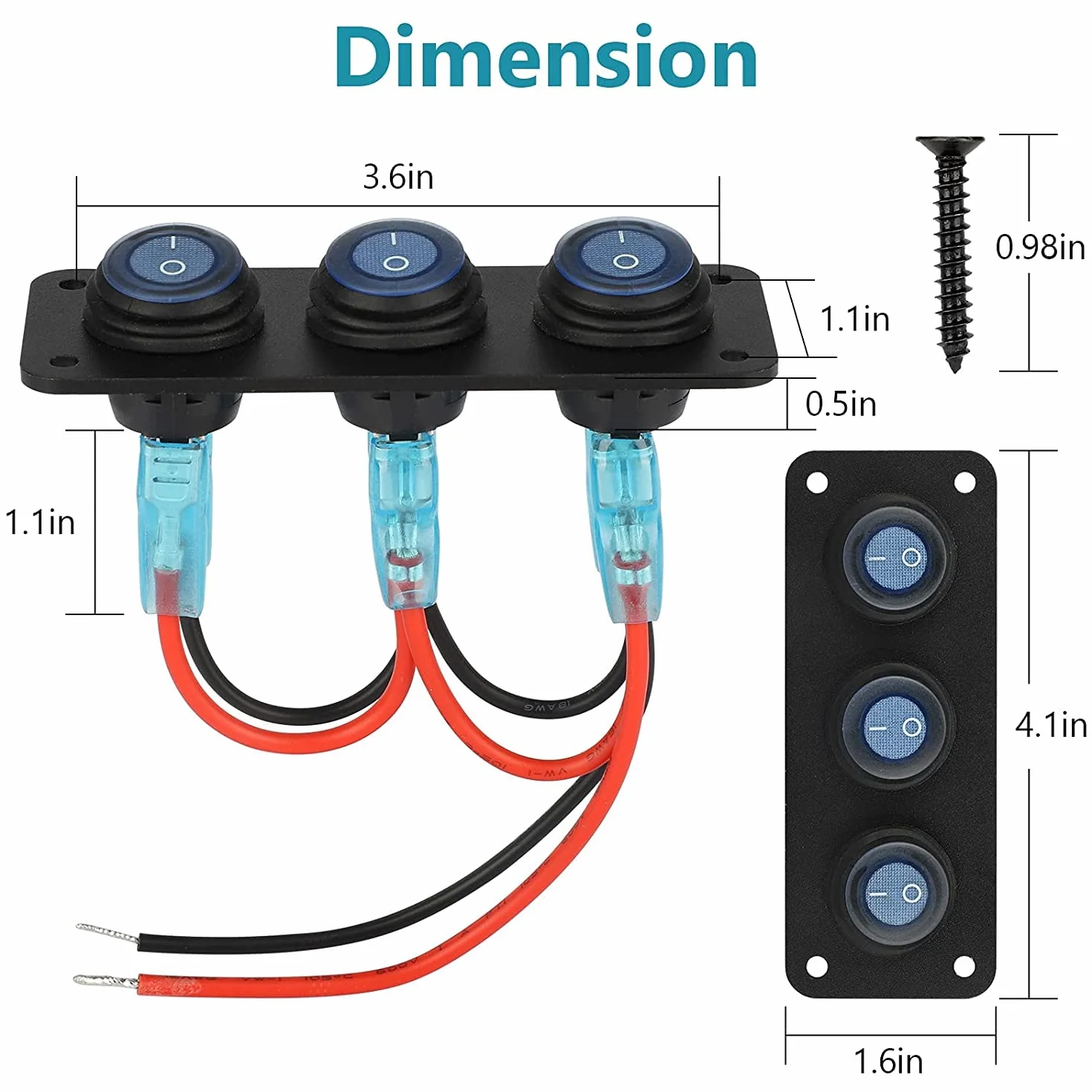 Gebildet 3Gang Pannello Interruttori a Bilanciere, 15A 12V-24VDC SPST 3pin 3posizioni On/Off Interruttore a Levetta a LED Blu Rotondo per Barche per Automatiche Car Marine Boat Yacht