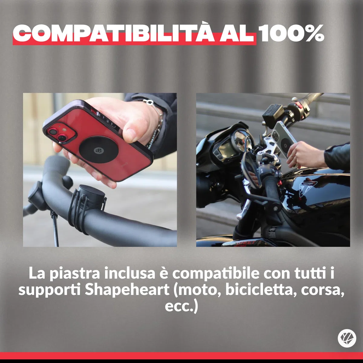 SHAPEHEART Innovazione francese, Piastra metallica antiriflesso , Adattatore universale extra sottile per il supporto del telefono di moto e bici. Compatibile con tutti i prodotti Shapeheart