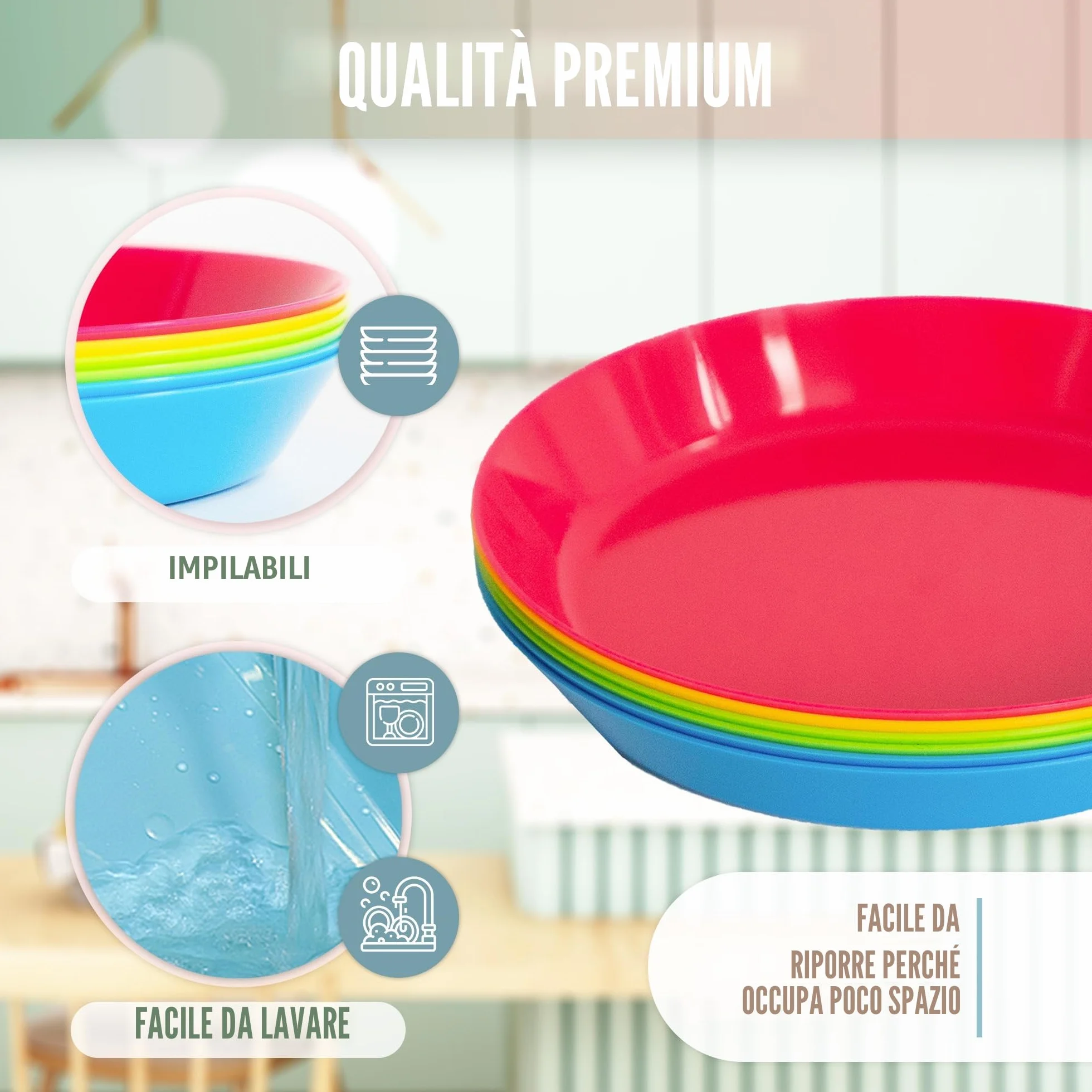 Piatti Plastica Rigida Lavabili 10 Pezzi, Set Piatti Campeggio Adatti Forno Microonde e Lavastoviglie