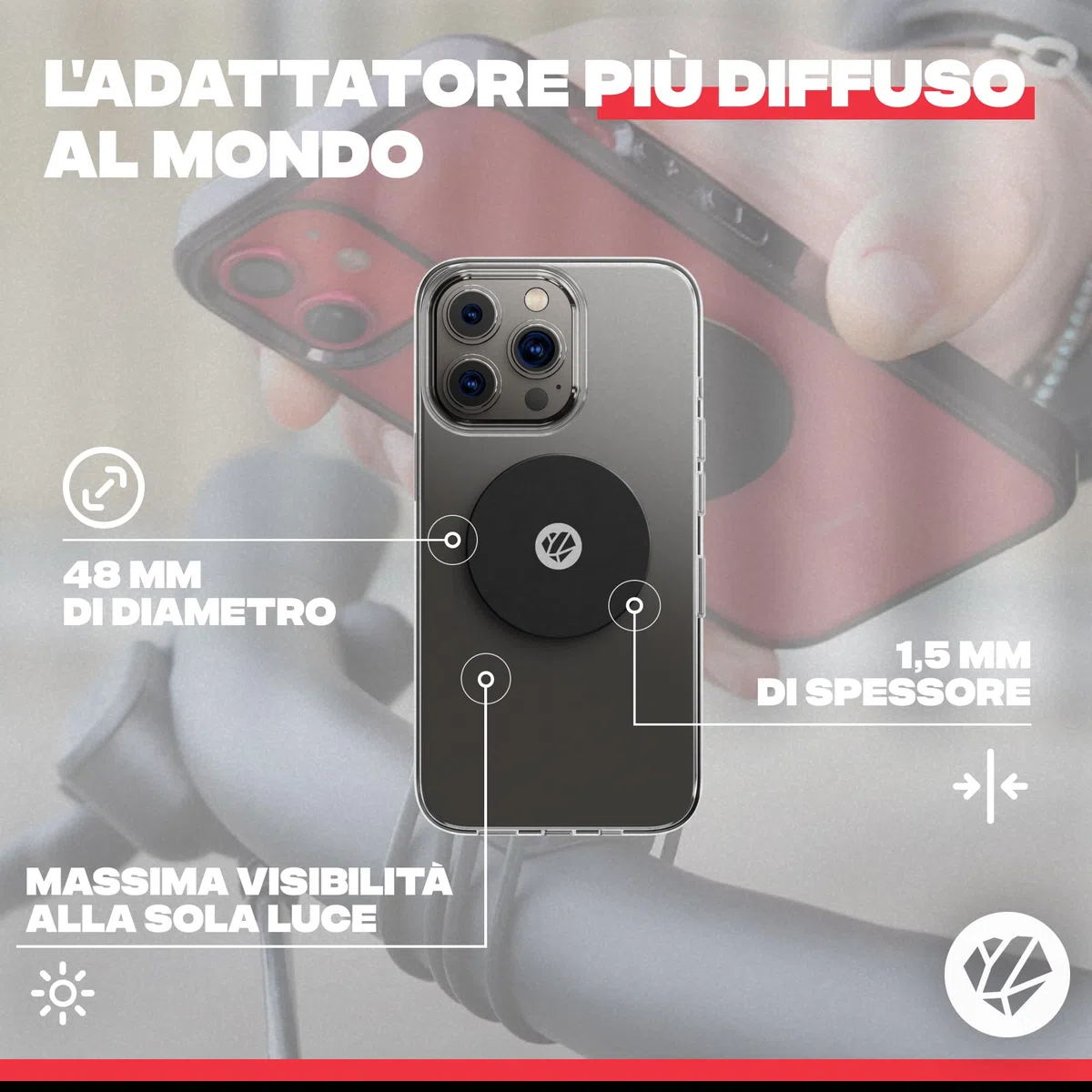 SHAPEHEART Innovazione francese, Piastra metallica antiriflesso , Adattatore universale extra sottile per il supporto del telefono di moto e bici. Compatibile con tutti i prodotti Shapeheart