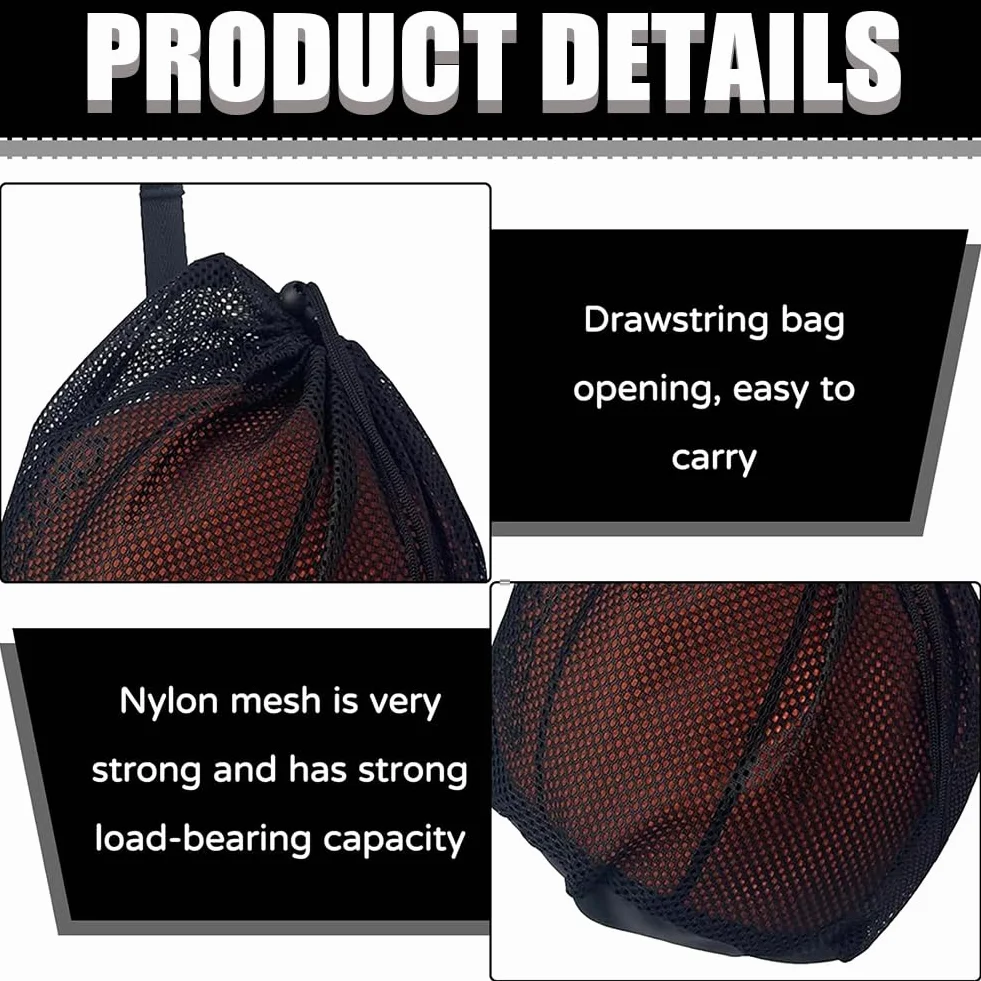 2PCS Rete Porta Palloni, 1 Sacca con Tasca a Zip, Materiale Mesh Traspirante, con Moschettone e Cordino Regolabile Accessori per Palla Portatile da Tennis, nero