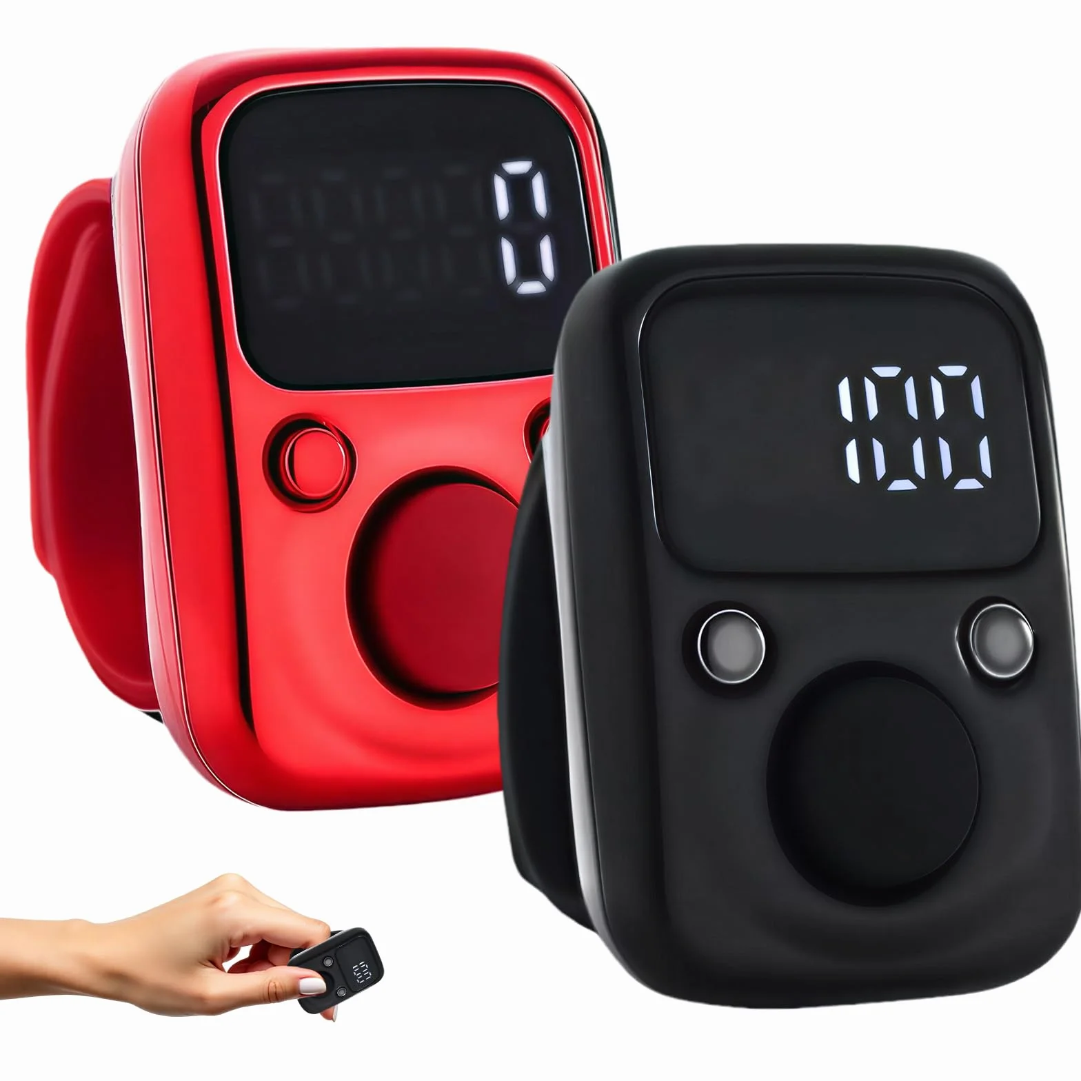 BAIFULAI 2 pezzi Smart Contatore clicker: contatore manuale digitale con indicatore di tempo e ripristinabile, contatore di serie portatile per sport e inventario domestico, marketing, golf (nero +