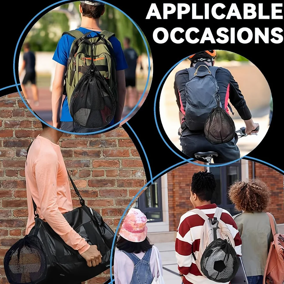 2PCS Rete Porta Palloni, 1 Sacca con Tasca a Zip, Materiale Mesh Traspirante, con Moschettone e Cordino Regolabile Accessori per Palla Portatile da Tennis, nero