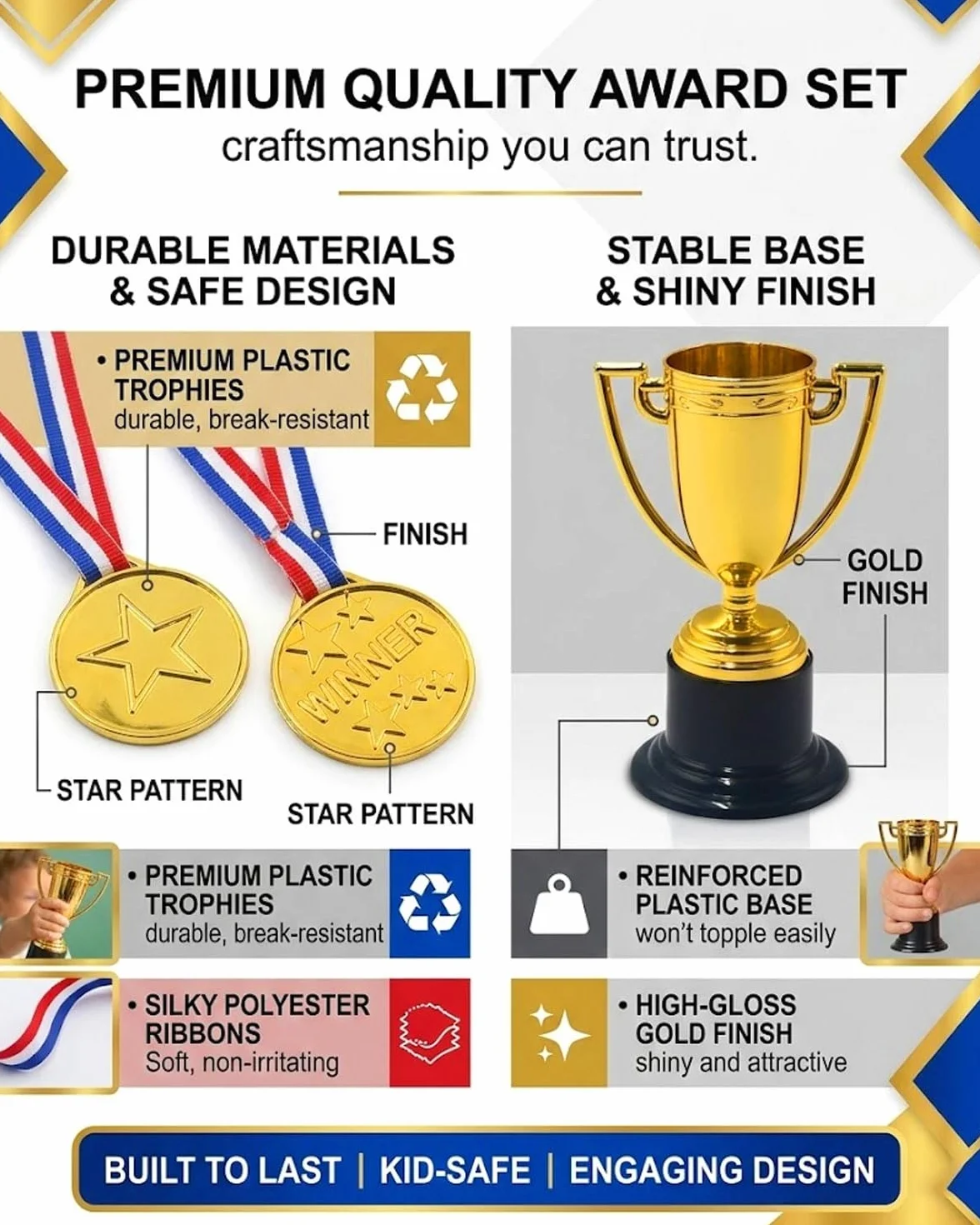 Trofei per Bambini Medaglie Oro GRETY 6 Pezzi Mini Premio Sportivo Scuola Compleanno