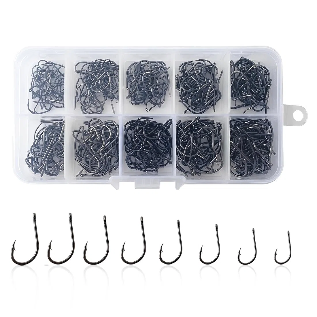 Ami Da Pesca 500 Pezzi Ami Da Pesca In Acciaio Al Carbonio Con Scatola Di Plastica 10 Dimensioni Amo Spinato Ganci A Occhiello 10 Taglie