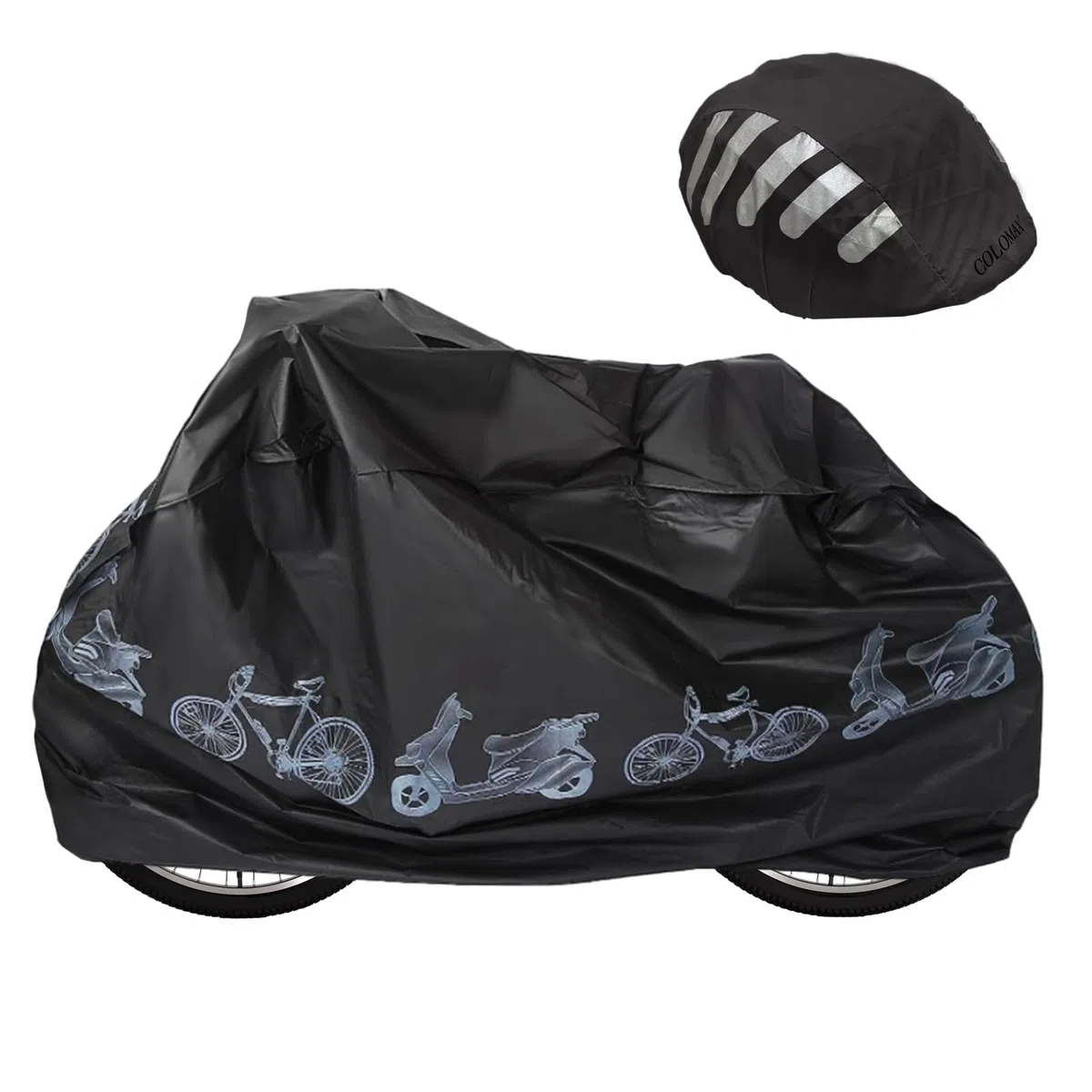 2 Pezzi Copertura per Bicicletta Set, Custodie per Bici con Copertura per Casco, Custodie per Bicicletta Impermeabile, Anti Polvere Pioggia, Anti neve, Protezione UV, Antipolveri, Anti-guano(Nero)