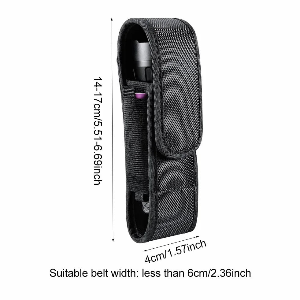Fondina per torcia tascabile, custodia per torcia per escursioni, supporto per torcia in nylon, fodera tattica per torcia tascabile, protezione per torcia tascabile da 14 cm a 17 cm (Nero)