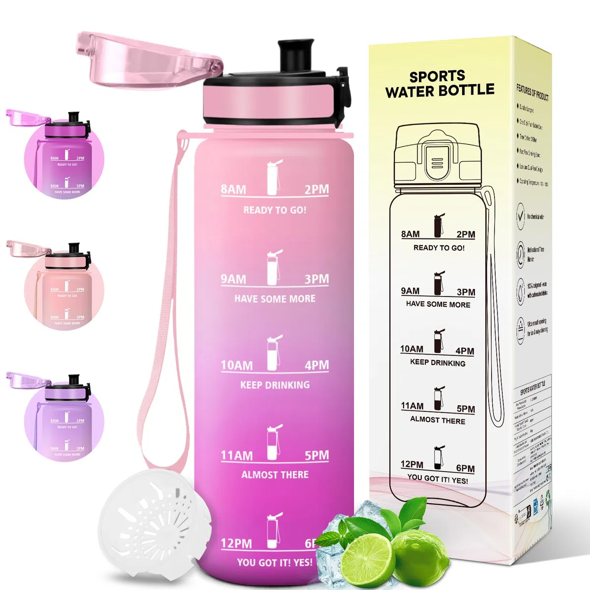 Motswedi Borraccia 1 Litro, a Prova di Perdite, Bottiglia Motivazionale con Scala di Idratazione, Borraccia Sportiva, senza Cannuccia, Bottiglia acqua, per Ufficio, Sport, Rosa chiaro & Rosso rosato