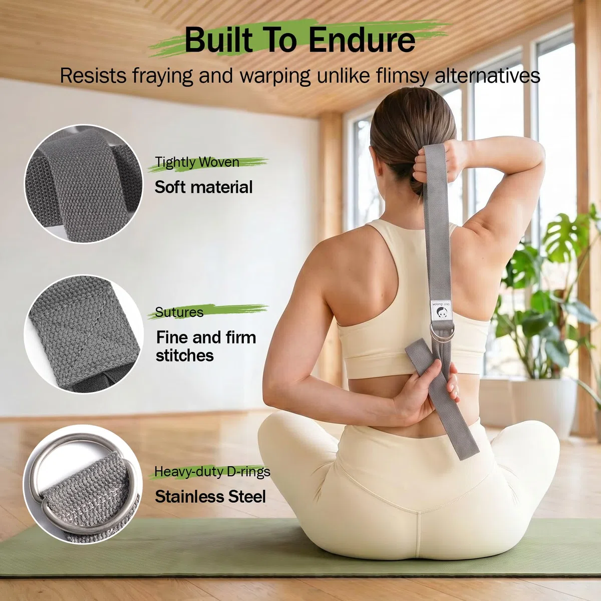 Slim Panda Cinghia Yoga In Cotone, Stretching Cintura Yoga Yoga Attrezzi per Fitness, Fascia Elastica Esercizi con Fibbia Scorrevole in Metallo per Principianti e Avanzati, Diversi Colori (180/250cm)
