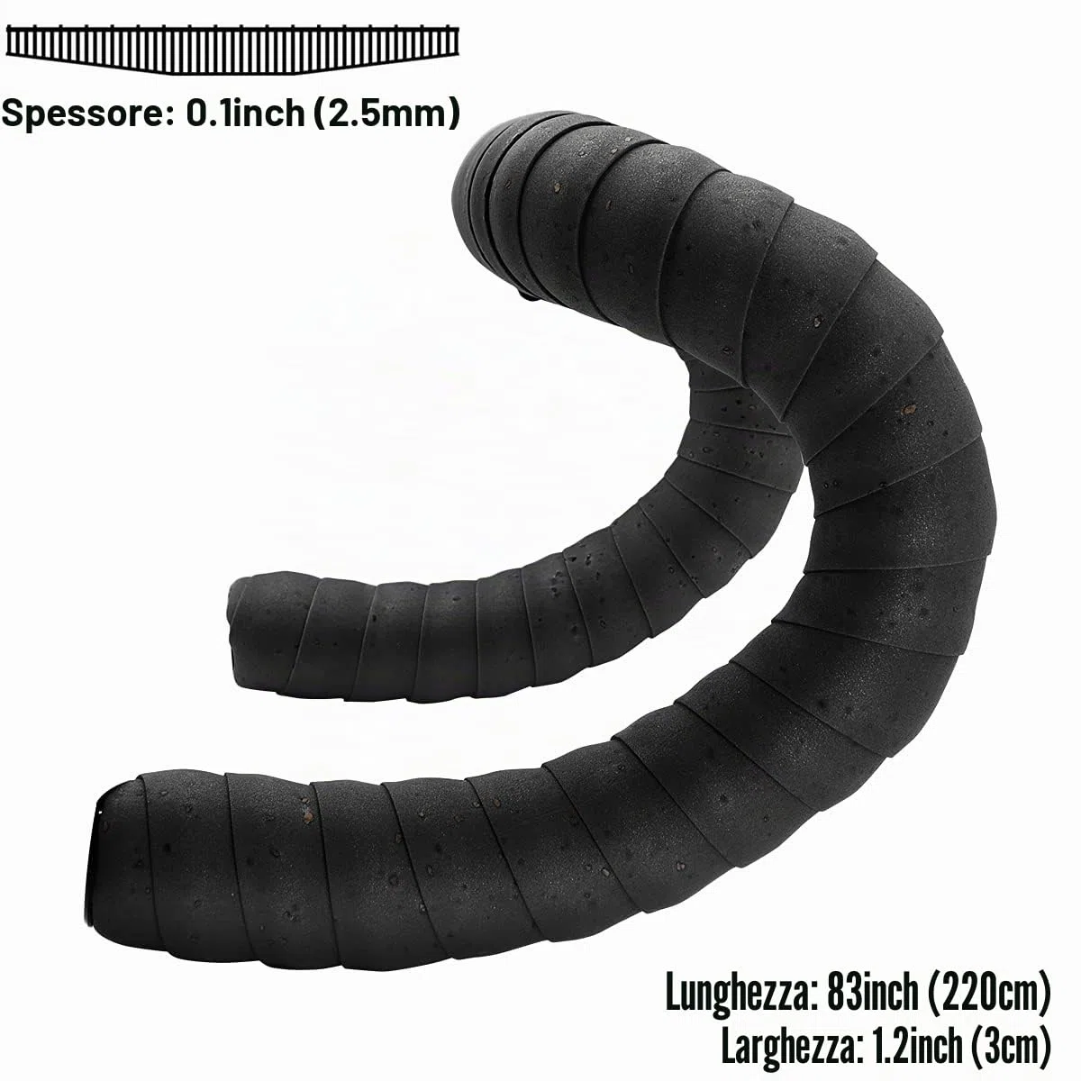 Thinvik Nastro Manubrio Bici in EVA e Sughero (Set di 2) - Avvolgi il Manubrio per una Corsa Confortevole, Antiscivolo e Assorbisudore - Nero