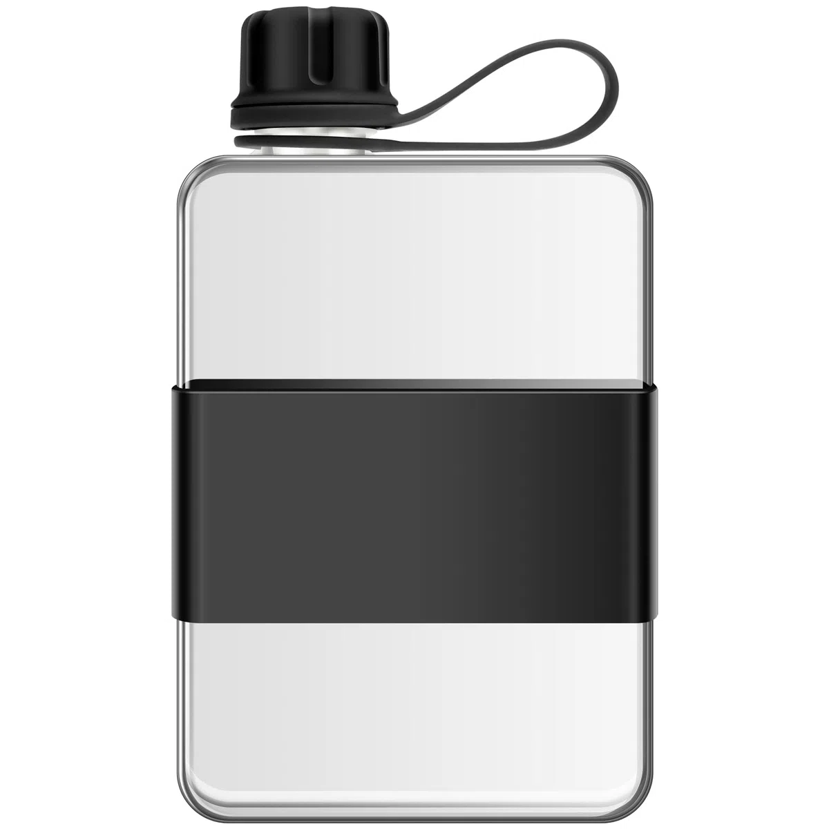 Borraccia piatta da 500 ml, con manico, a prova di perdite, sottile, per viaggi, attività all'aperto, sport, ciclismo, lavoro, scuola (nero)