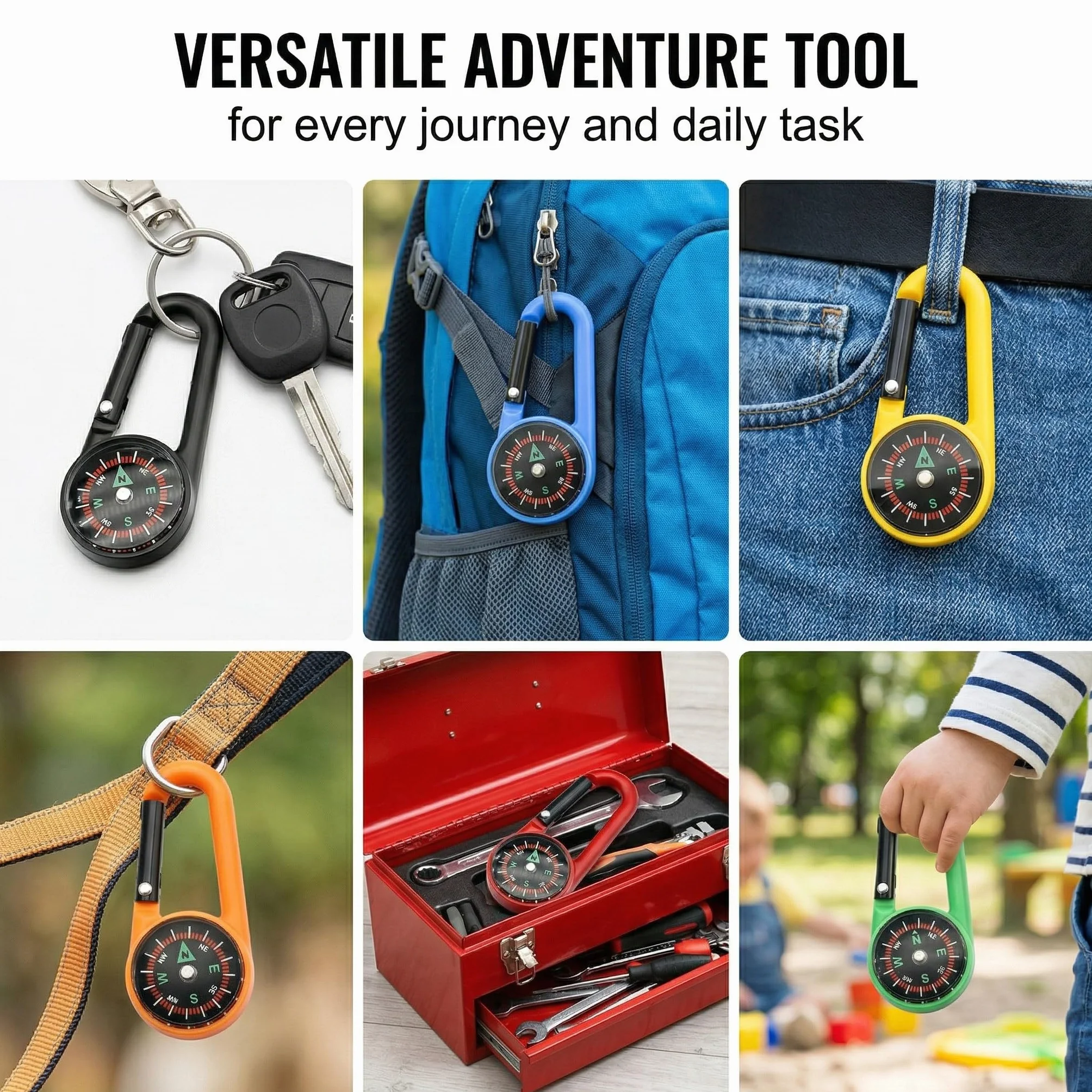 Bussola da Trekking Portatile 6 Pezzi per Bambini e Adulti con Moschettone