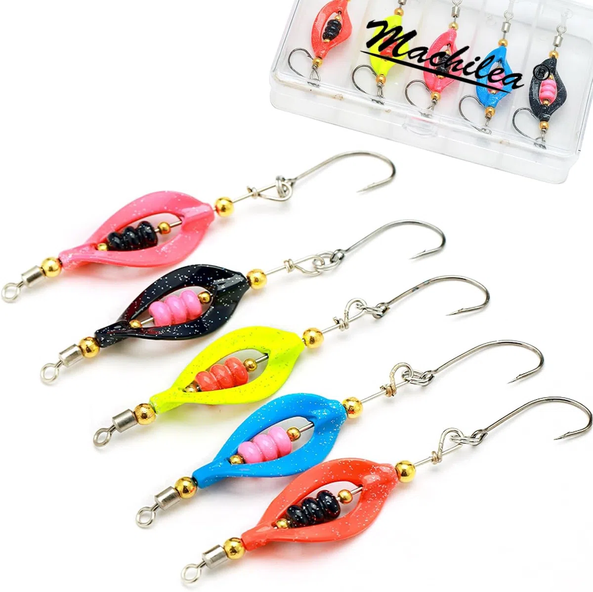 Twist Spoons, trota attiva e autoilluminante, 3 g, 4 g, Machilea 5 x Twister Spinner per trote, spoon in scatola, set di esche per trote, pesca alla trota