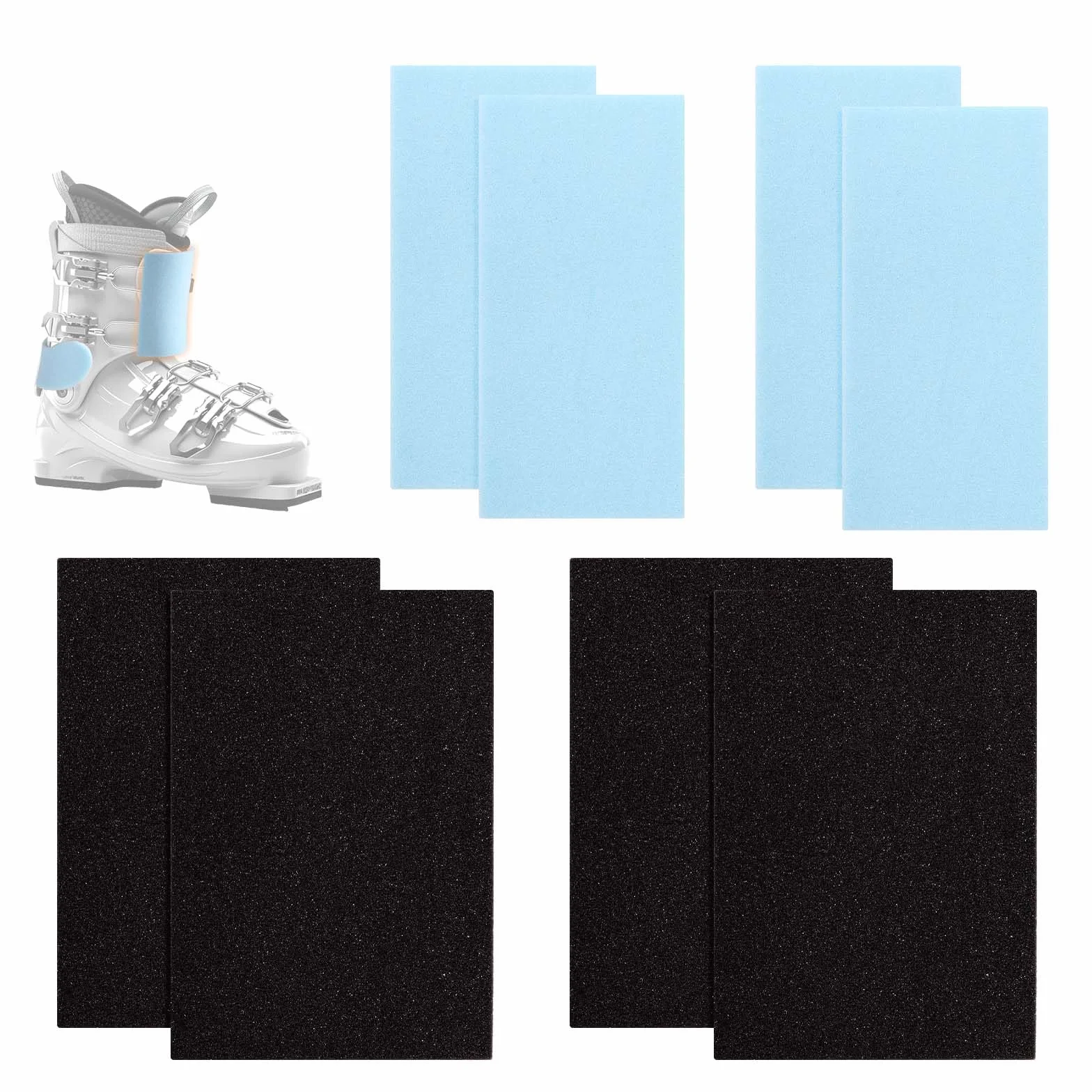 8 Pezzi Parastinchi da Sci, Adesivi Parastinchi Snowboard Inserti in Schiuma per Scarponi da Sci 2 Misure (18x12cm, 15,2x7,5cm) per Bambini Ragazzi Uomini e Donne
