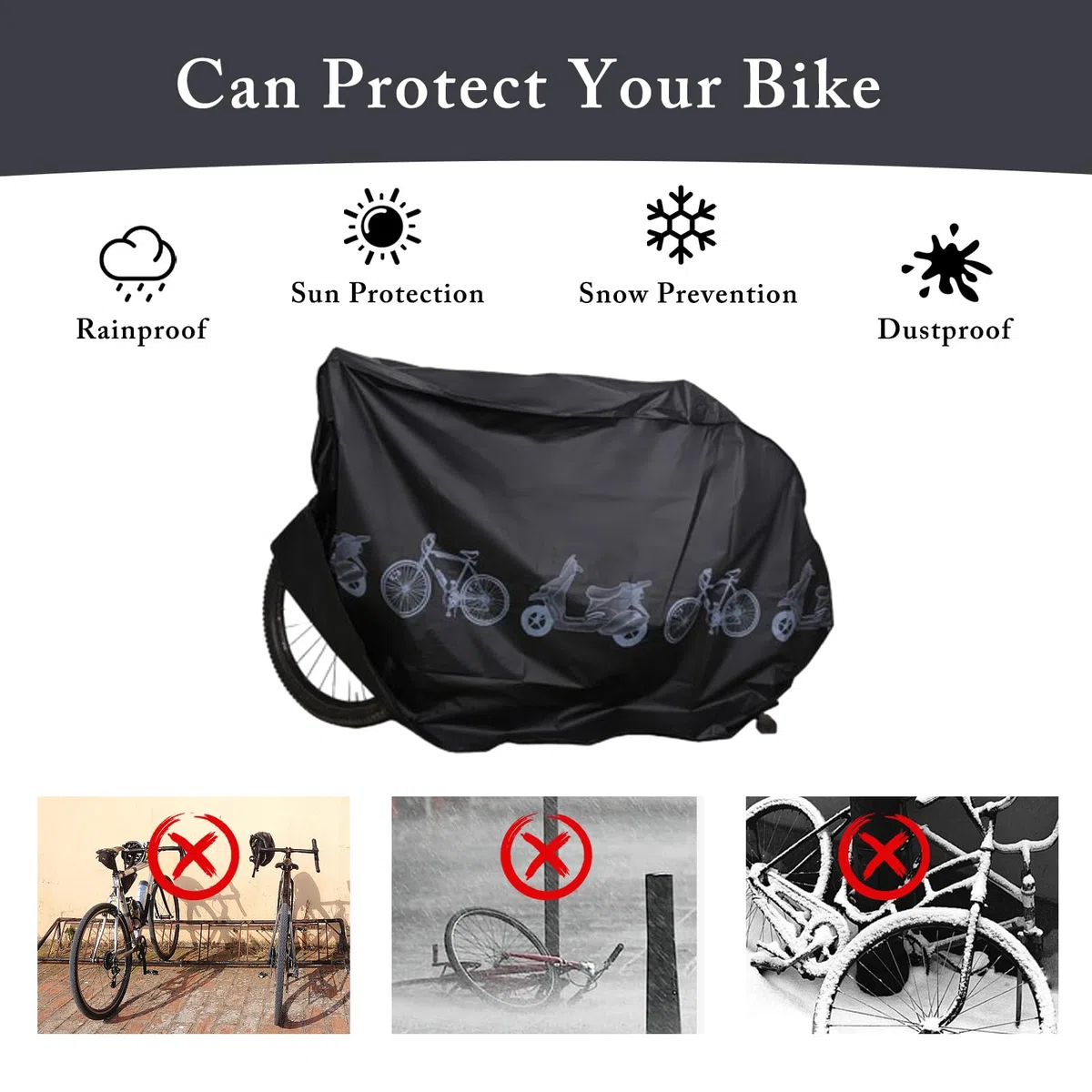 2 Pezzi Copertura per Bicicletta Set, Custodie per Bici con Copertura per Casco, Custodie per Bicicletta Impermeabile, Anti Polvere Pioggia, Anti neve, Protezione UV, Antipolveri, Anti-guano(Nero)