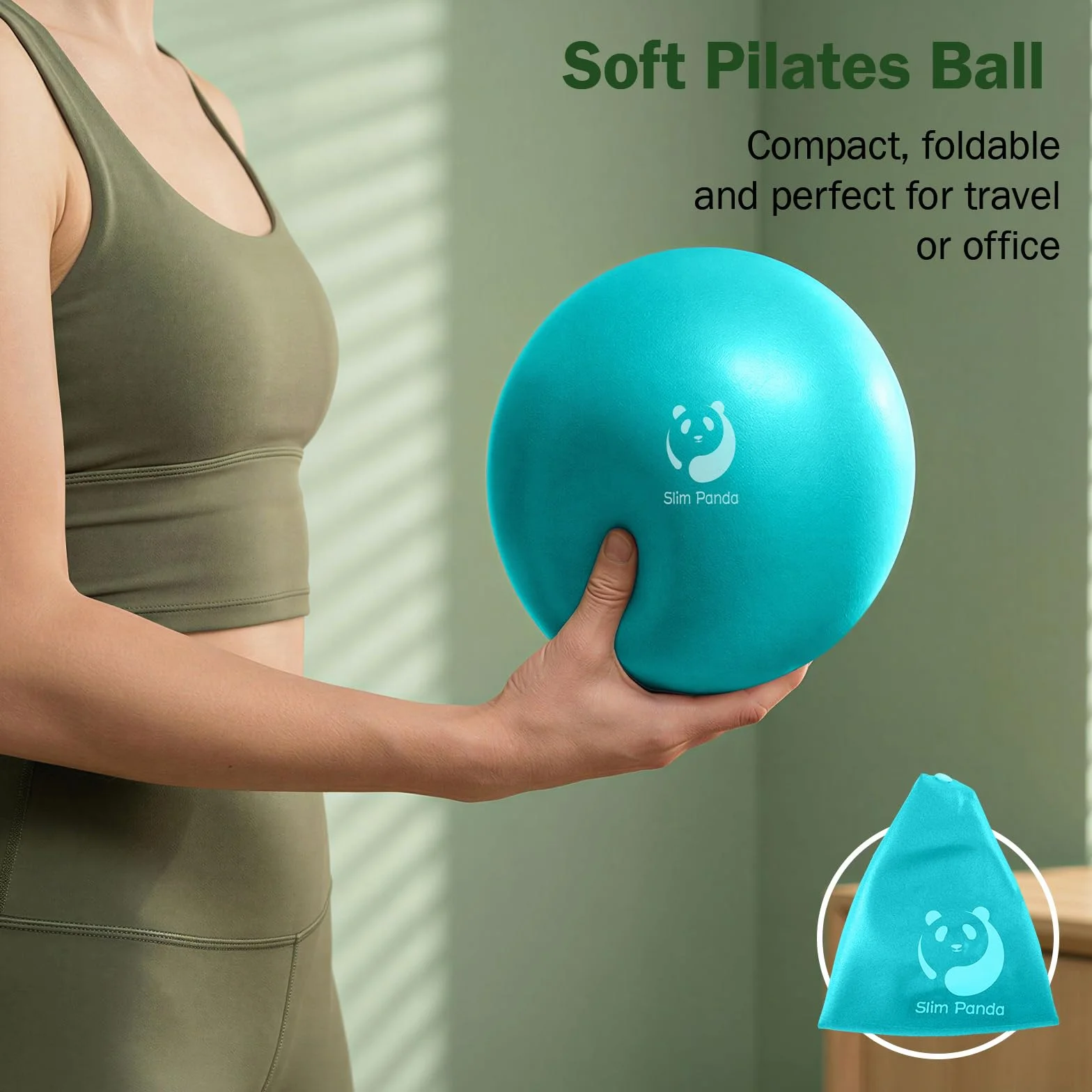 Slim Panda Palla Pilates Piccola,23-25cm Anti Scoppio Antiscivolo Palla Ginnastica con Cannuccia Gonfiabile,Soft PVC Palla daYoga per Fitness
