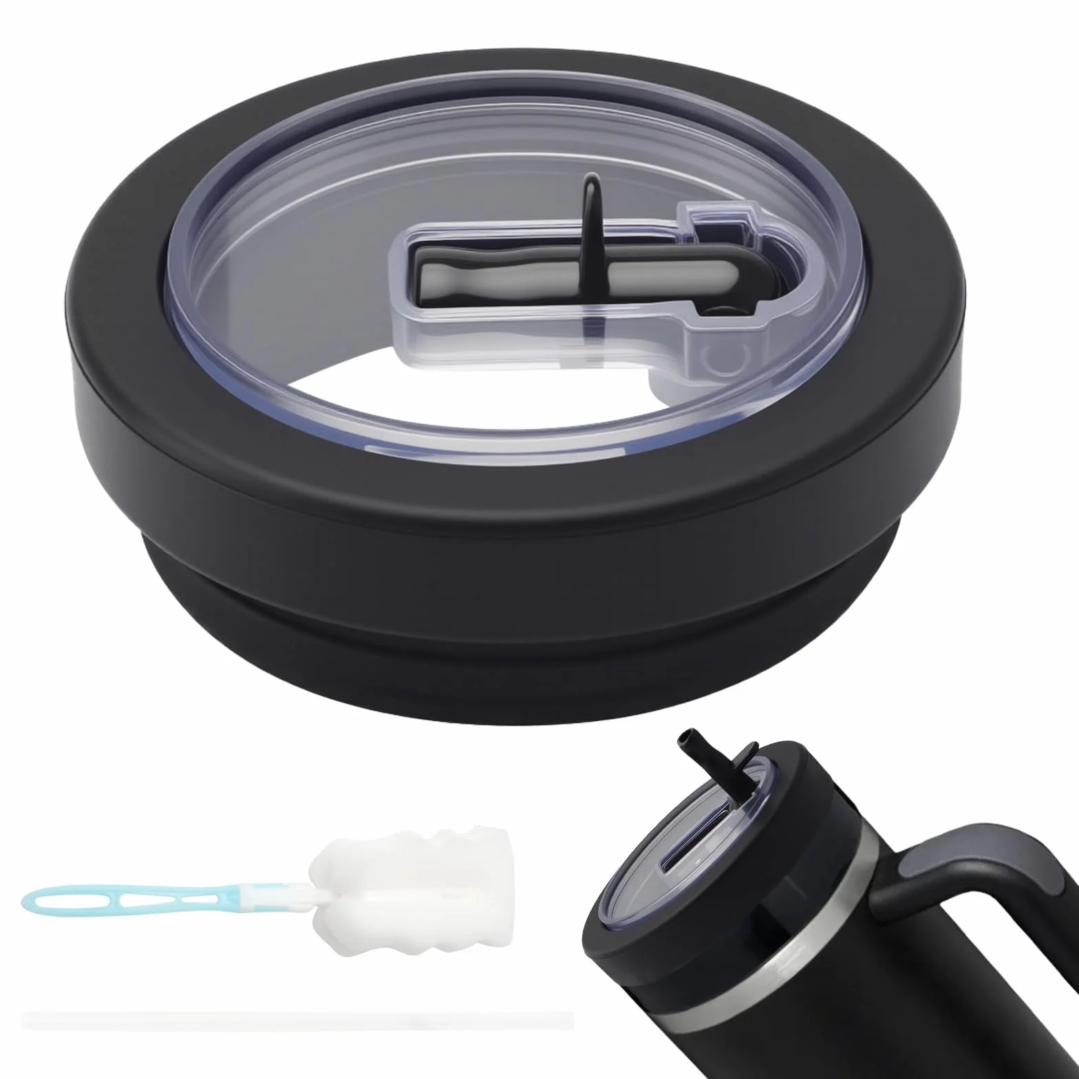 APOMOONS Tappo Borraccia Ricambio per Stanley Cup 40 oz & Spazzola di Spugna, Coperchio a Prova di Perdite Stanley Cup di Ricambio per Accessori Stanley Cup, Coperchio di Ricambio in Vetro per 1.81L
