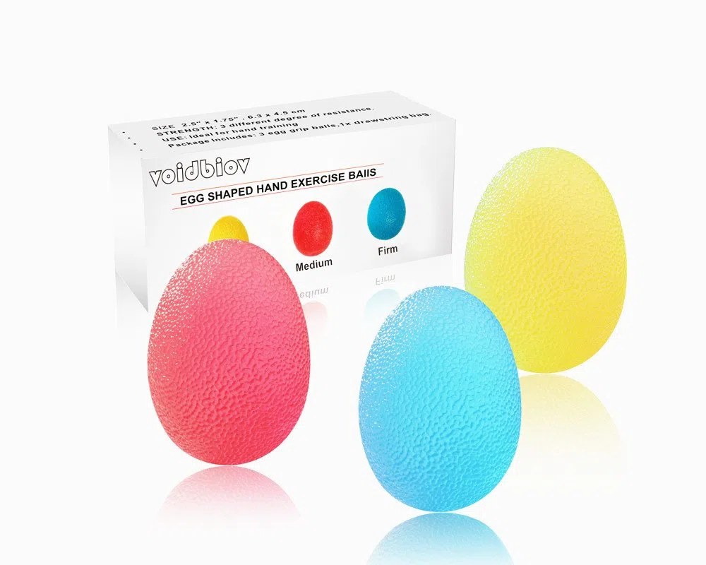 Palline antistress a forma di uovo con borsina per esercizio mani, mantengono dita, avanbracci e mani in salute, aiutano ad alleviare lo stress e rafforzare la presa - Confezione da 3