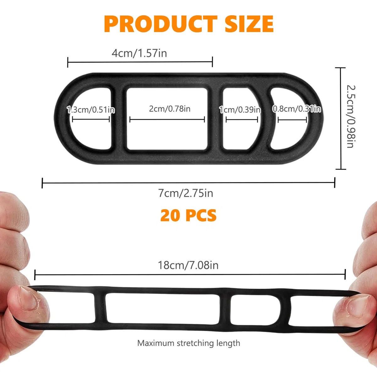 Set di 20 Fascette in Silicone per Bicicletta, Elastici in Silicone per Bicicletta, Anelli in Gomma Elastica, per Manubrio per Torcia Altoparlante luci (Nero)