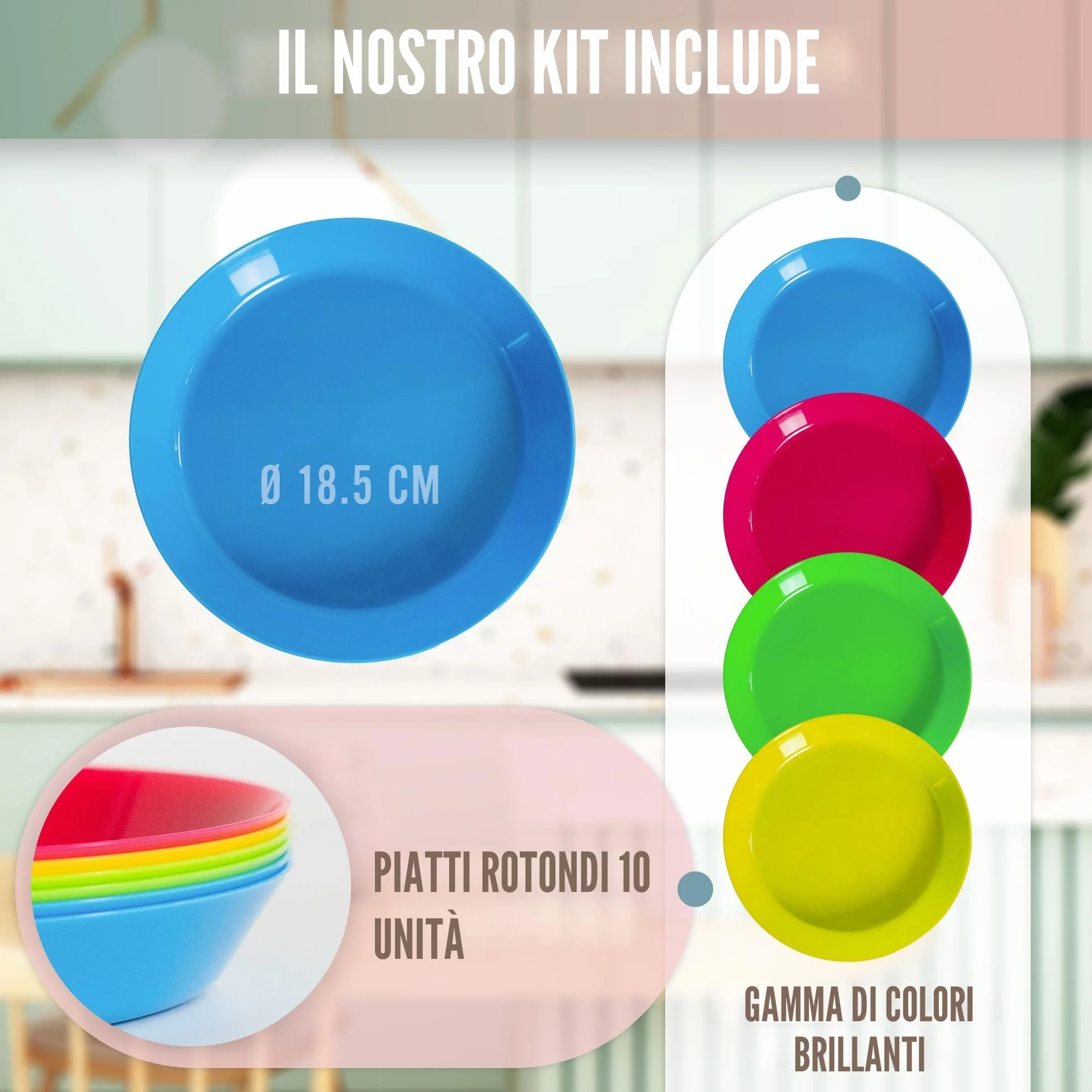 Piatti Plastica Rigida Lavabili 10 Pezzi, Set Piatti Campeggio Adatti Forno Microonde e Lavastoviglie
