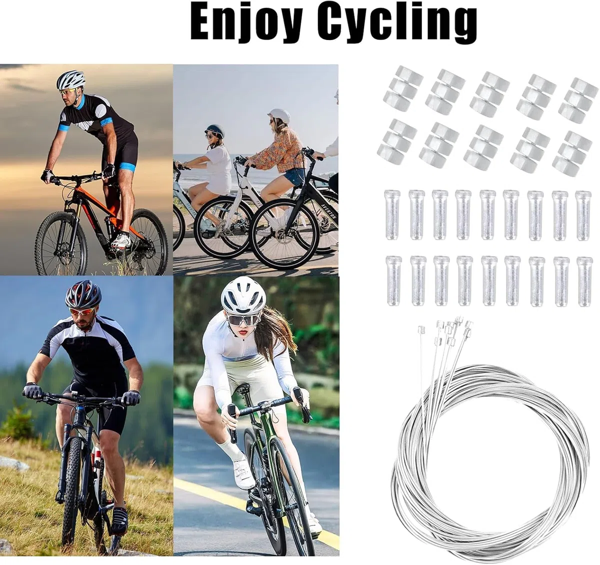 Cavo del cambio universale per bicicletta, 10 pezzi, 2 m, in acciaio al carbonio, con manicotto terminale, accessori per mountain bike, bici da corsa