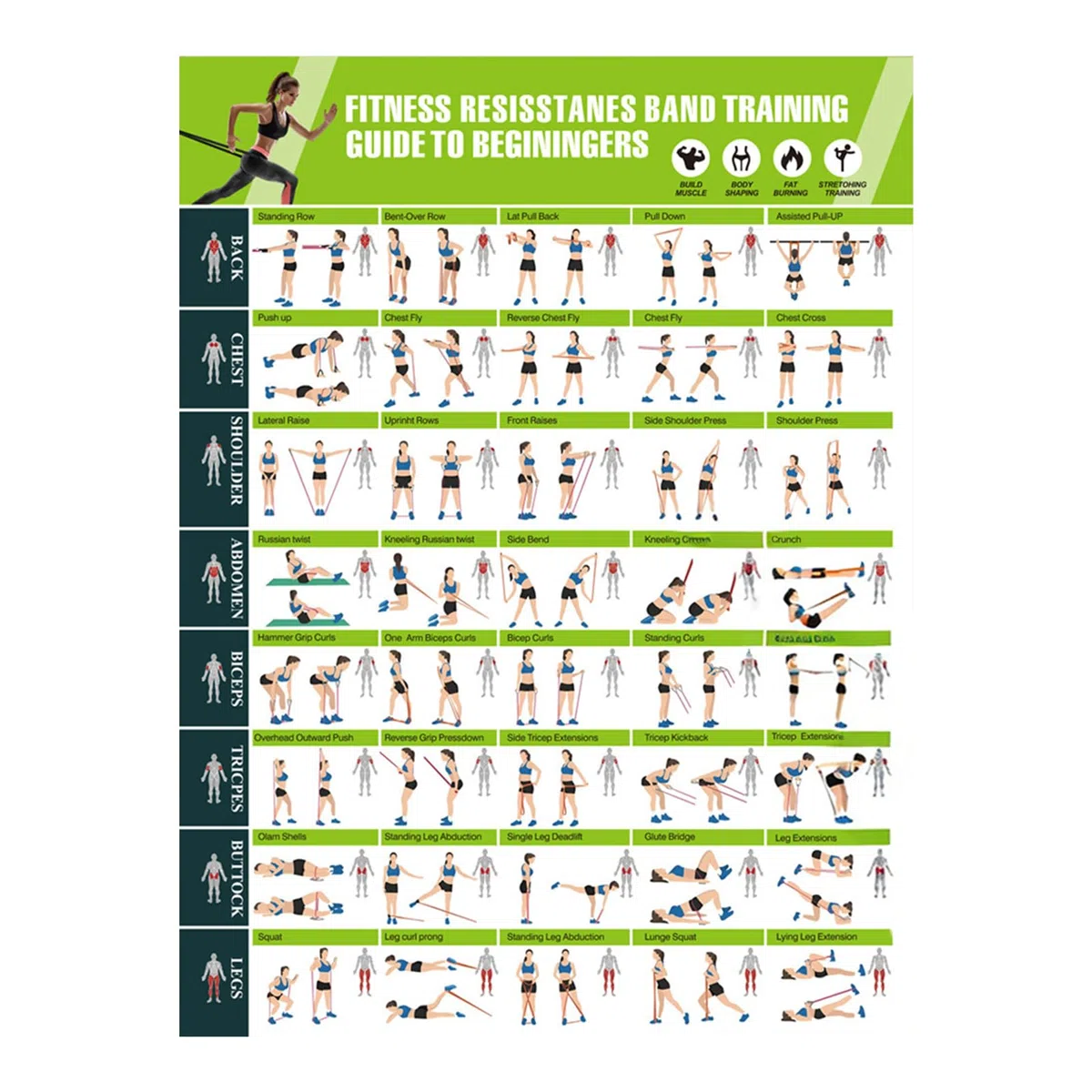 Poster di allenamento – Tabelle da parete per esercizi per allenamento in palestra a casa | Fogli di carta laminata con illustrazioni di routine per tutto il corpo, guida di allenamento cardio per la