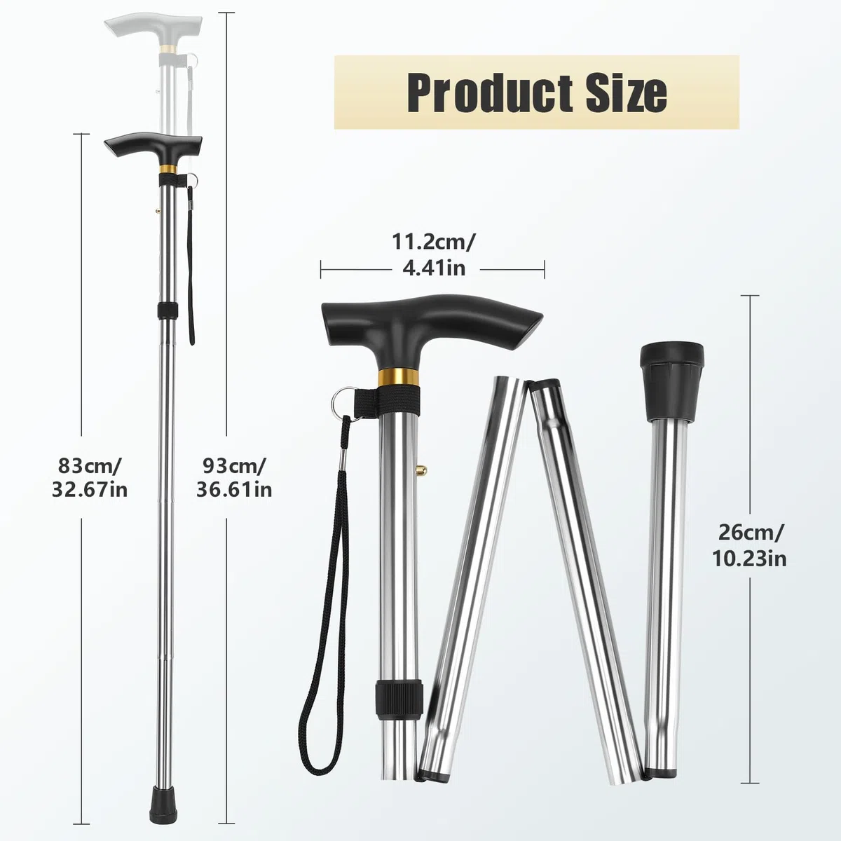 Thlevel Bastone da Passeggio Pieghevole in Alluminio Regolabile 84-93 cm Bastone per Anziani - Antiscivolo, Leggero, Portatore e Durevole - per Escursionismo, Camminata, Viaggio, Adulto…