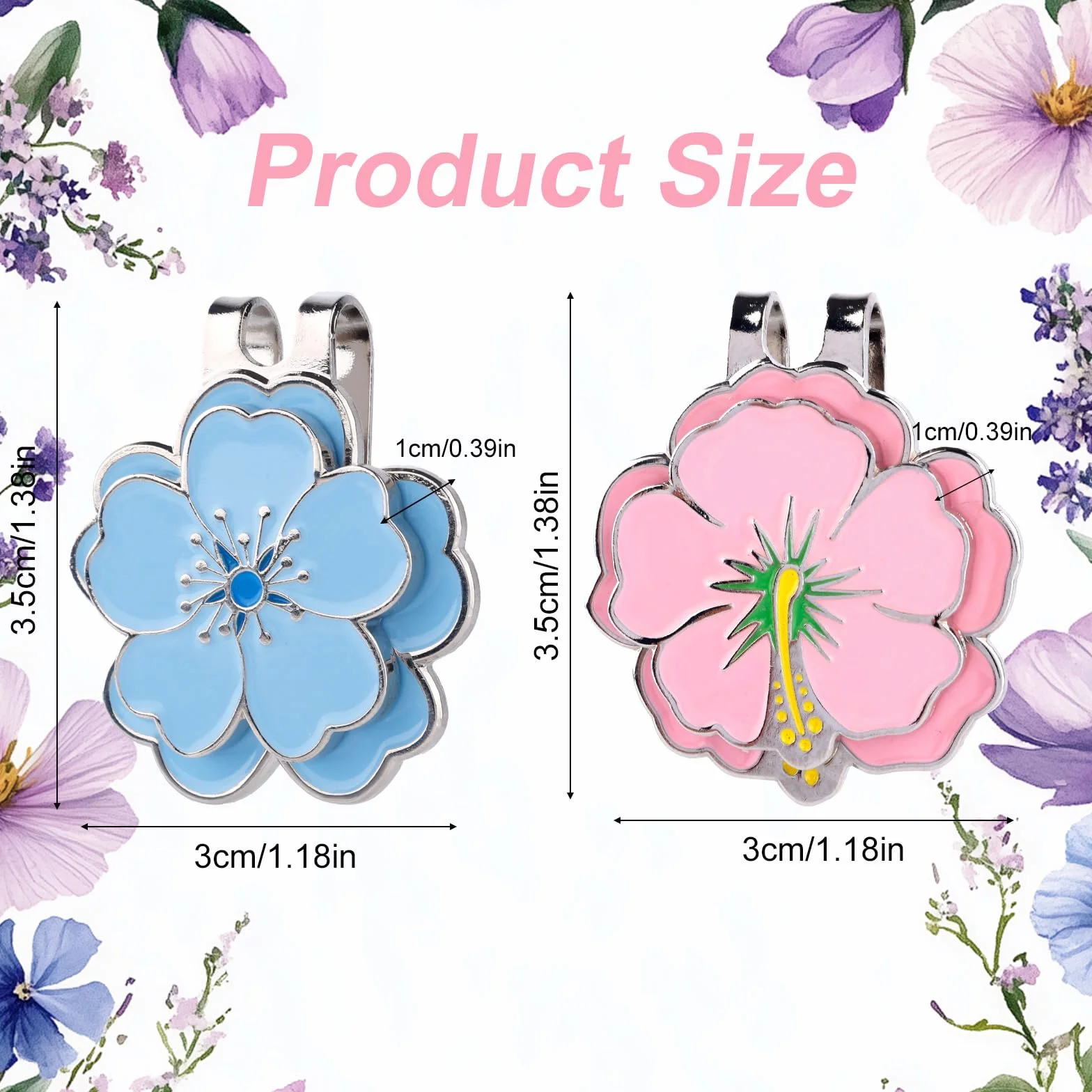 lasuroa 2 Pezzi Segnapalla da Golf Magnetico & Clip per Cappello, a Forma di Fiore Set Segnapalla Golf con Magnete Forte Clip Cappello Accessori per Uomini Donne Decorazioni Borsa (Blu, Rosa)