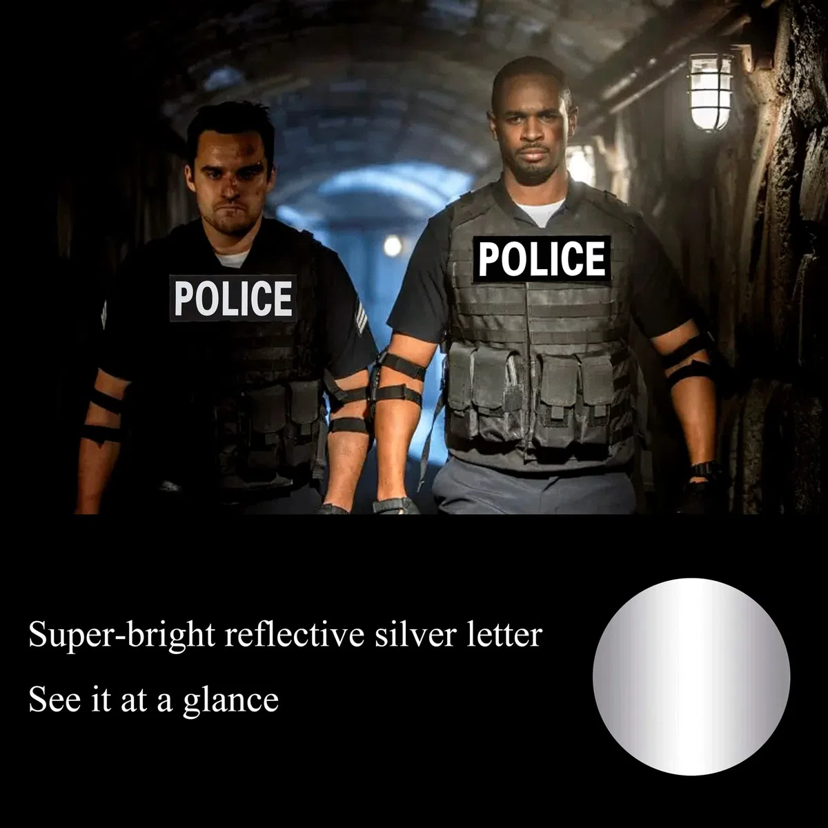 Police Toppa Riflettente Sicurezza Bande Riflettenti Nastro, Vest Tactical Nylon Fastener Gilet Catarifrangenti Alta visibilità Patch Per Police, 2 cerotti (uno grande uno piccolo)