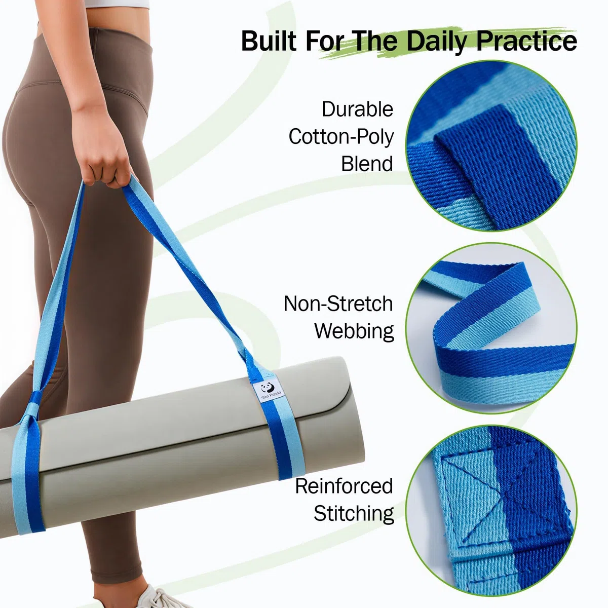 Slim Panda Cinghia Tappetino Yoga in 100% Cotone, Cinghia Stretching Gambe, Porta tappetino yoga regolabile(Tappetino Yoga Non Incluso)