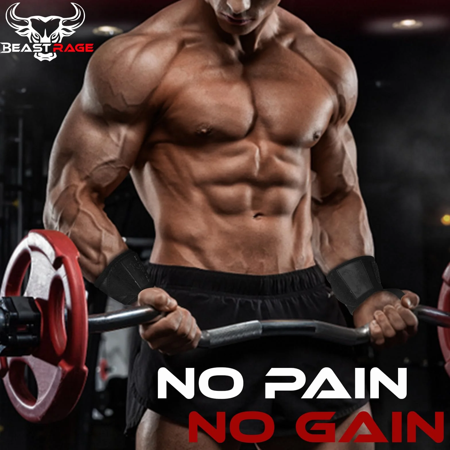 BEAST RAGE Polsiere per Sollevamento Pesi, per Sollevamento Pesi, Fitness, Allenamento, Palestra, Supporto per Pollice, Fascia Elastica in Cotone per Allenamento (Nero Pieno)