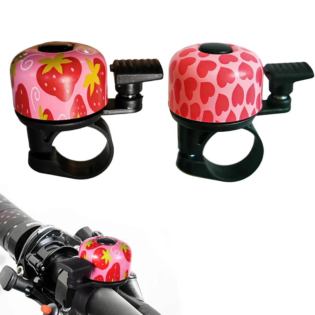 2 Pezzi Campanello Bici Bambino Campanello Bicicletta Per Bicicletta Mountain Bike Campanello Per Bicicletta Accessori Velo Per Bambini Ragazzi Ragazze (Fragola + Cuore)