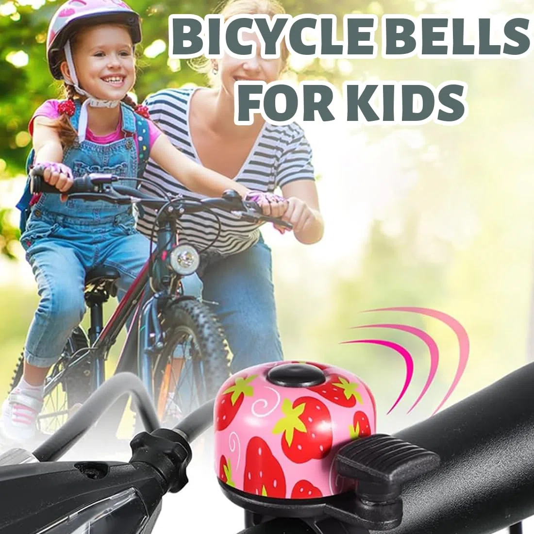 2 Pezzi Campanello Bici Bambino Campanello Bicicletta Per Bicicletta Mountain Bike Campanello Per Bicicletta Accessori Velo Per Bambini Ragazzi Ragazze (Fragola + Cuore)