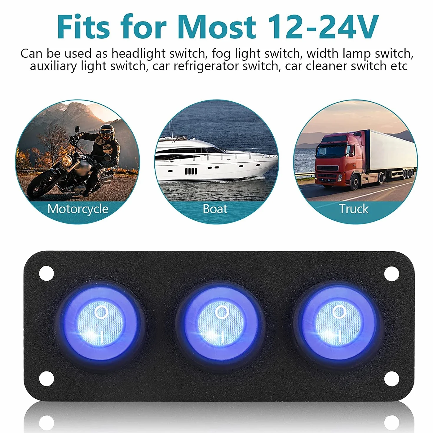 Gebildet 3Gang Pannello Interruttori a Bilanciere, 15A 12V-24VDC SPST 3pin 3posizioni On/Off Interruttore a Levetta a LED Blu Rotondo per Barche per Automatiche Car Marine Boat Yacht