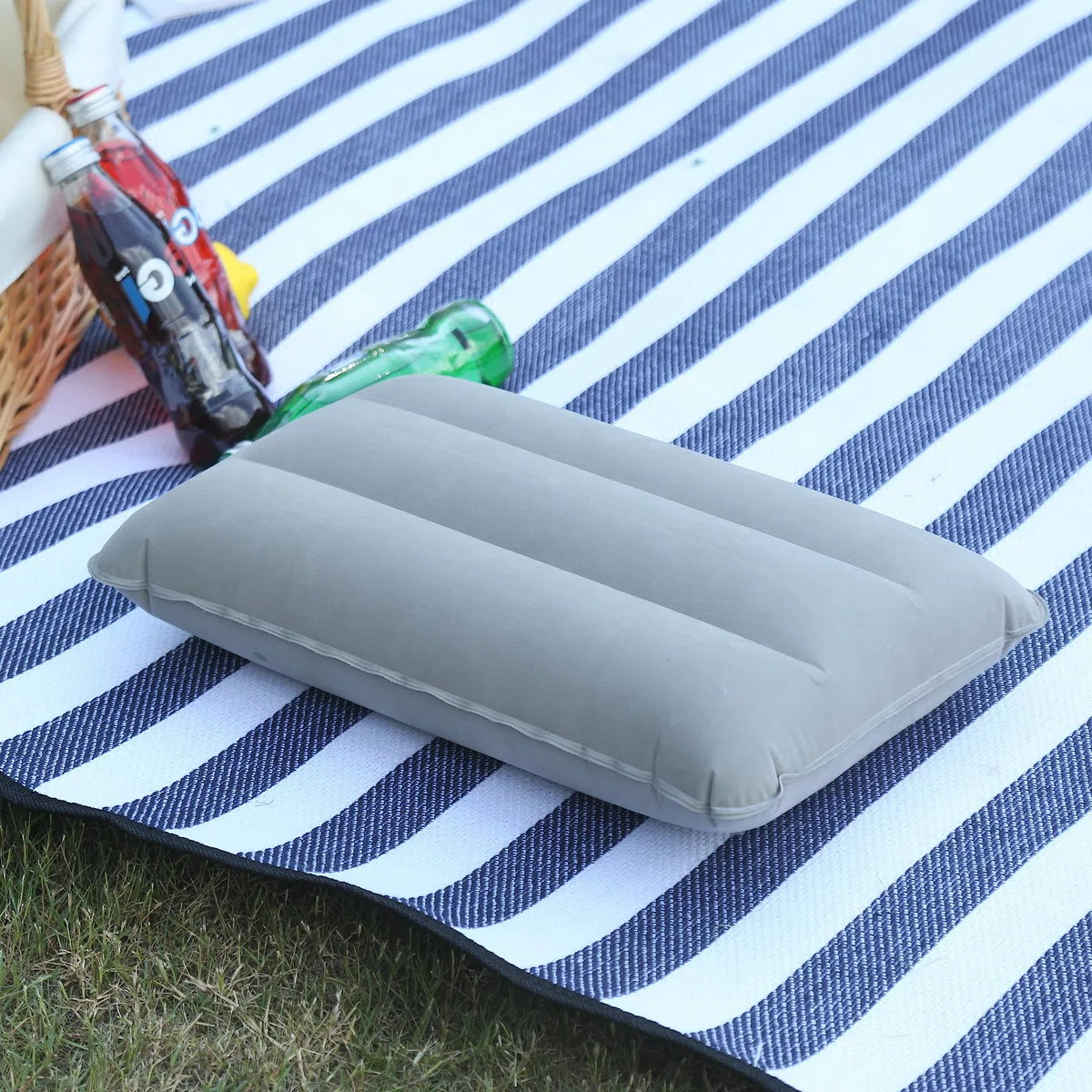 Cuscino Gonfiabile da Campeggio Cuscino da Viaggio Leggero e Pieghevole Cuscinetti di Supporto per Cervicale 44x28 cm, Grigio