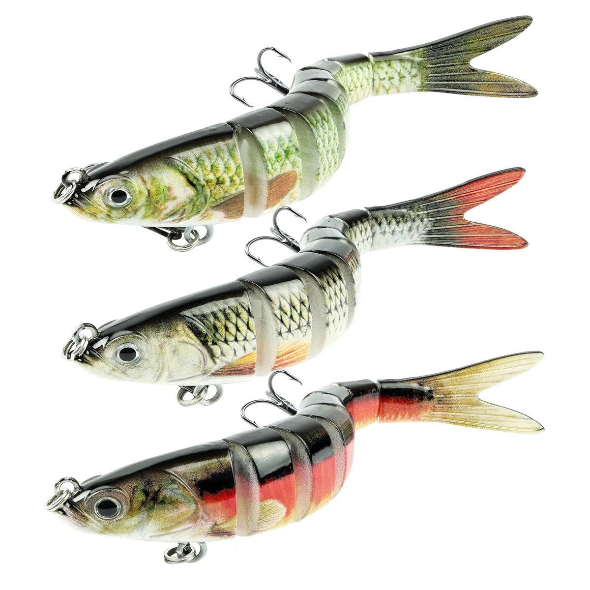 Vicloon Esca Artificiali Multi Segmento, 3 Pezzi Esche da Pesca, Esca Wobbler a Più Snodi, con 3 Ami Ancorati, Esche a Nuoto Lento per Luccio, Spigola