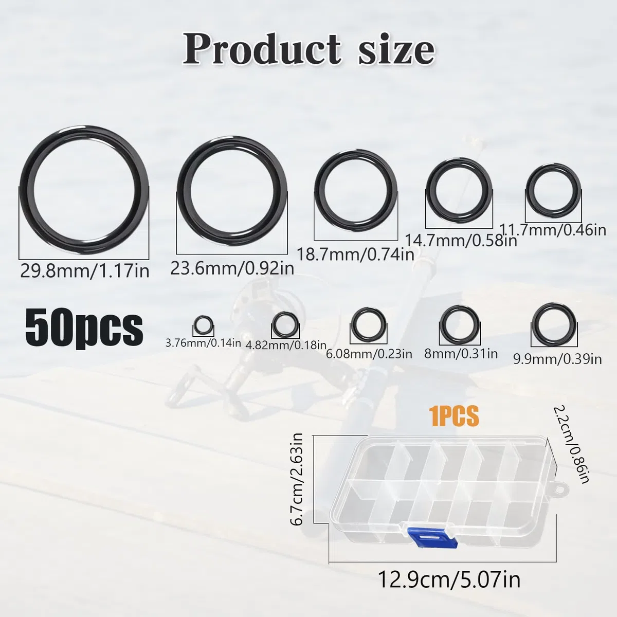 50 Pezzi Anelli in Ceramica per Canna da Pesca 10 Misure 3,8mm-29,8mm Kit Riparazione Canna da Pesca Guide in Ceramica Anello per Sostituzione Canna da Pesca Occhio（Nero）