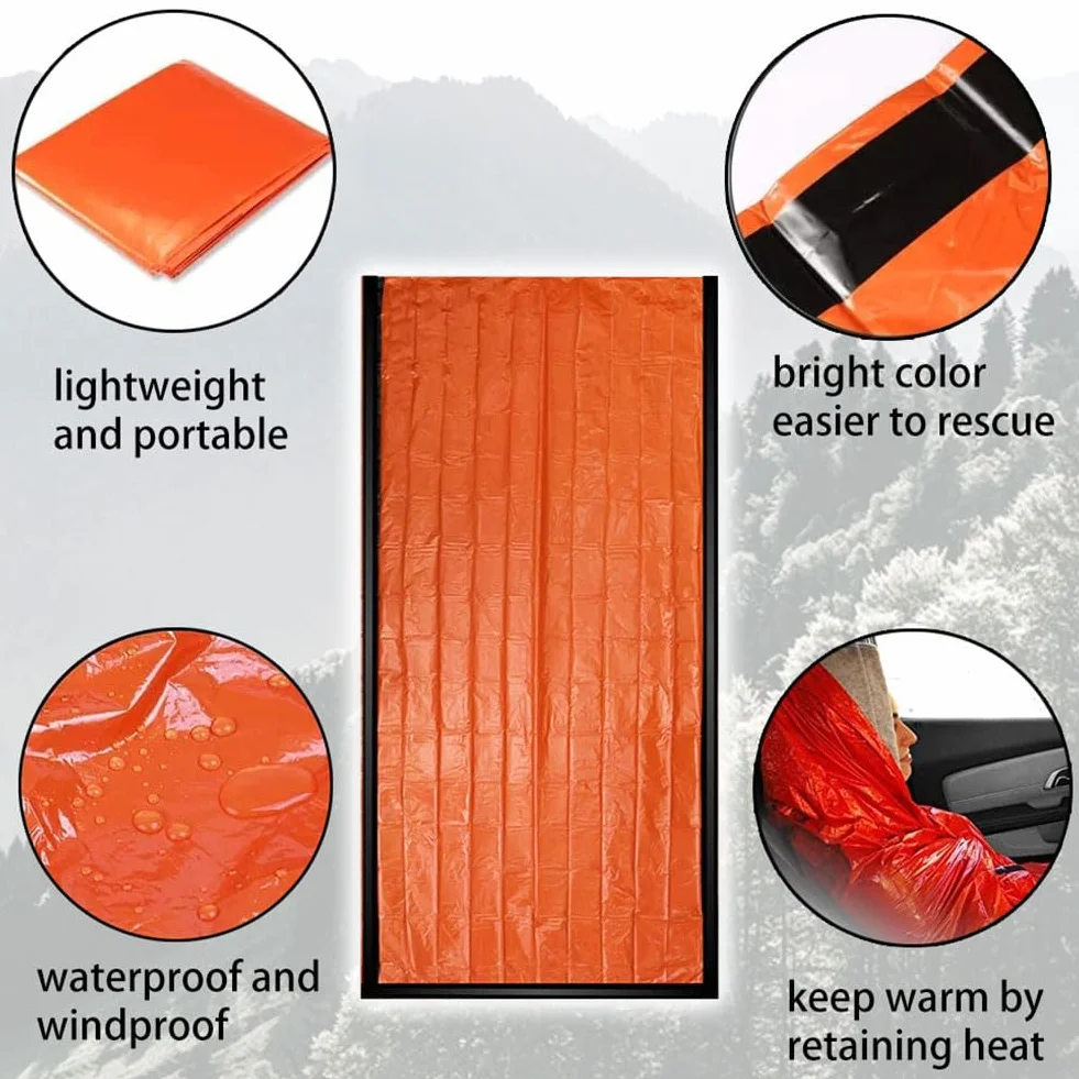 Sacco a Pelo di Sopravvivenza Riutilizzabile con Braccialetto Coperta Isolamento Termico Primo Soccorso Outdoor