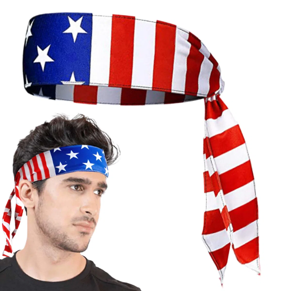 Bandana Bandiera Americana USA 41.3 Traspirante - Fascia per Assorbimento del Sudore per Uomo, Calcio, Tennis, Allenamento, Costume