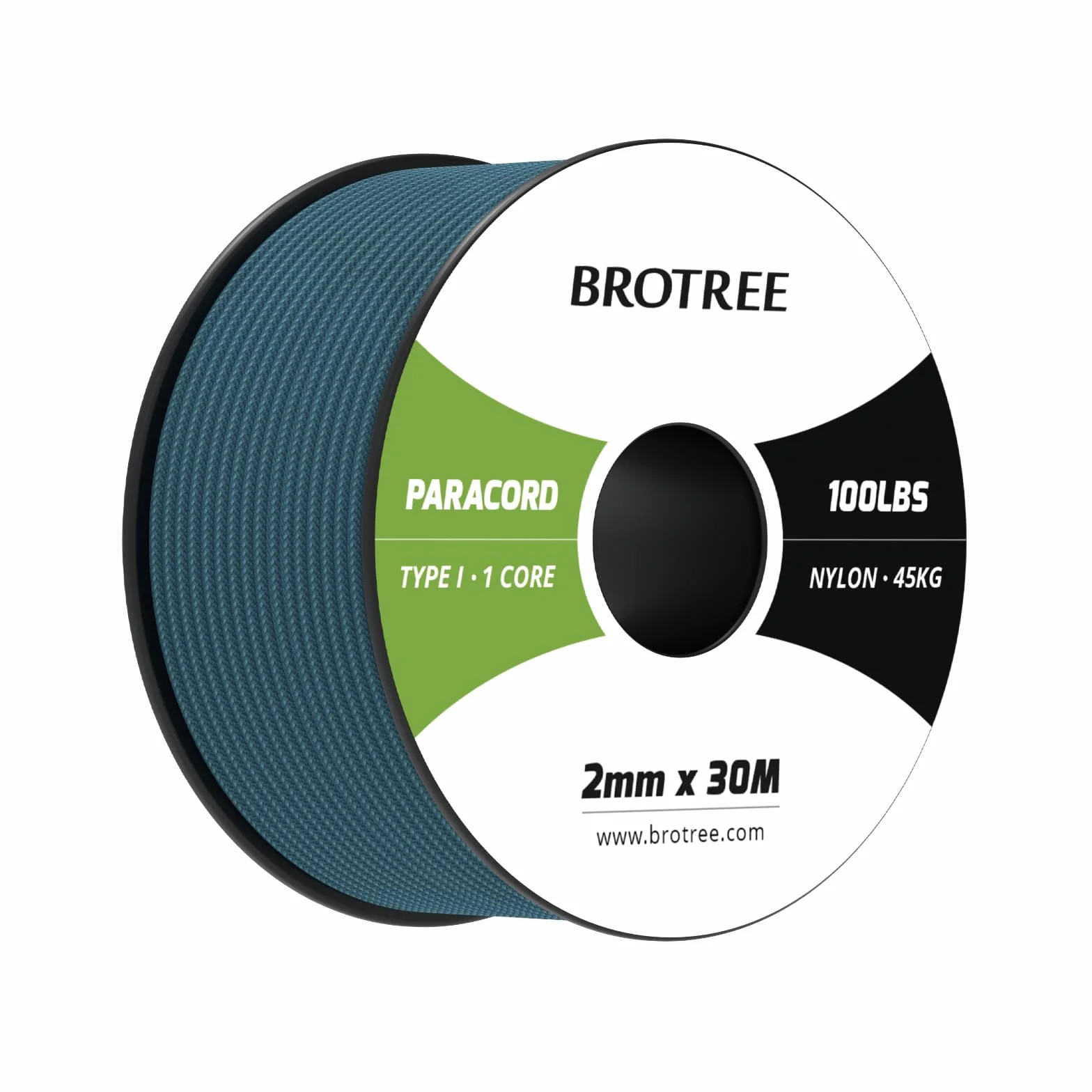 Brotree Paracord 2mm 30M Corda Nylon 1 Filo Tipo I per Esterno, Artigianato, Fatto a Mano - 45 kg Carico di Rottura (Verde Blu)