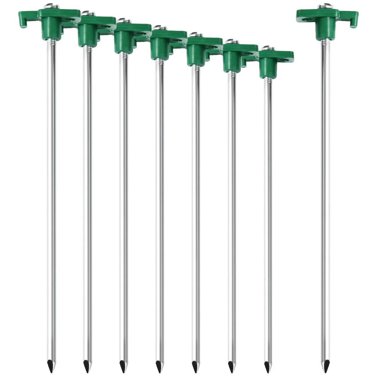 com-four® 8x Picchetti in Acciaio - Lunghi e Robusti Picchetti con Supporto in Plastica per Campeggio e Outdoor - Ideali per Terreni Normali e Duri