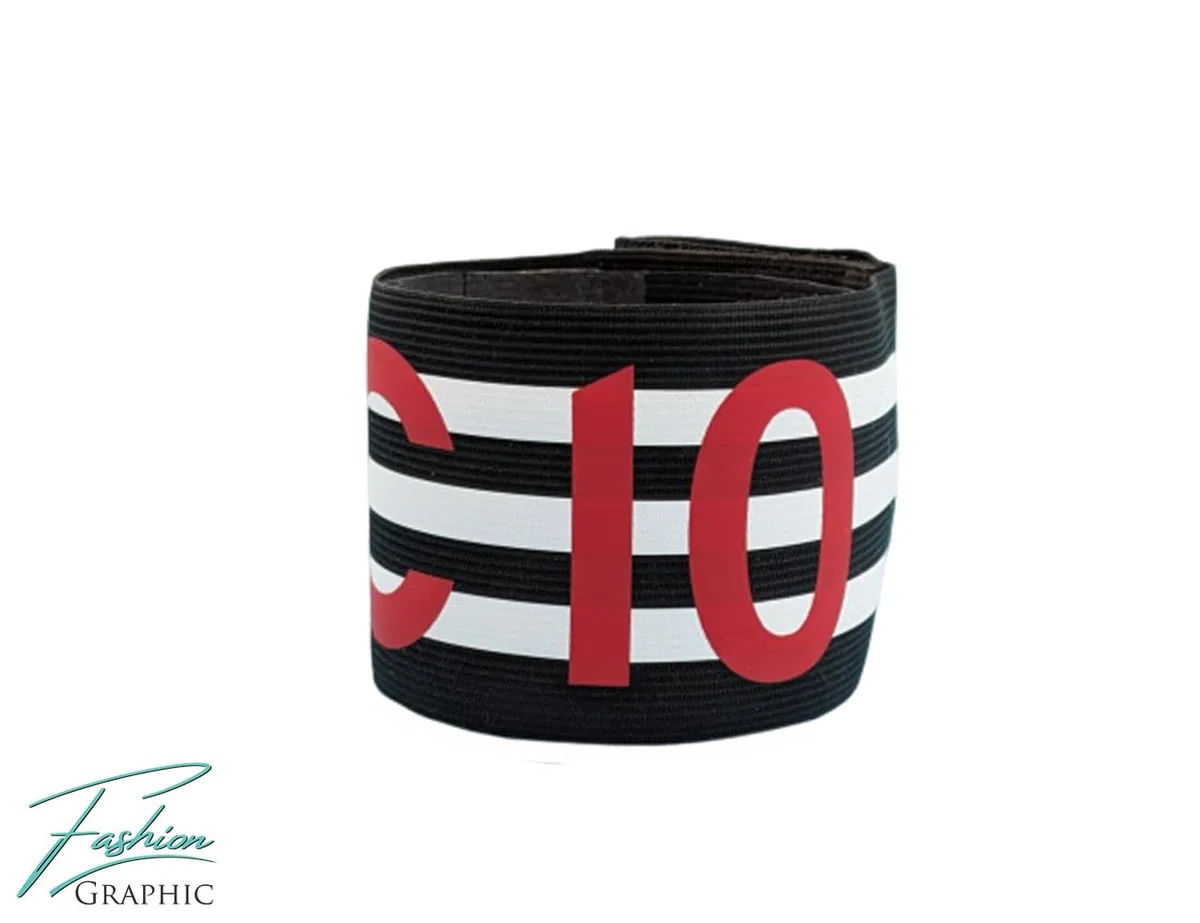 Fascia da Capitano Calcio adulto Professionale Fascia Capitano Calcio Rigata Con Numero 10 Elastica Regolabile con strappo e laccetto per il braccio per Adulti Sport Calcio Made in Italy