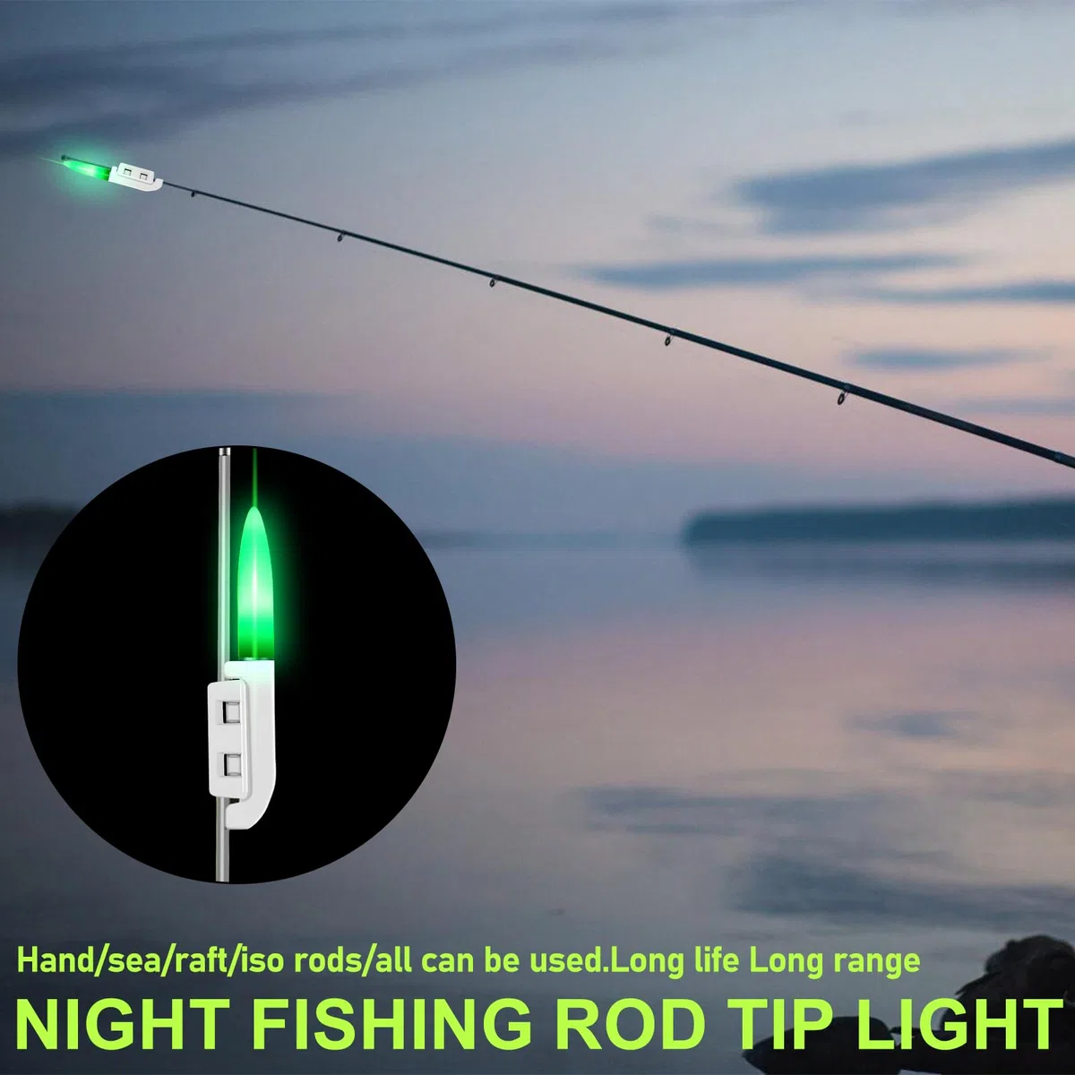 8 pezzi da pesca con segnalatore di abboccata,bastoncini luminosi da pesca verdi per canne da pesca,luci notturne per la punta della canna da pesca per la pesca notturna in mare,batterie non incluse