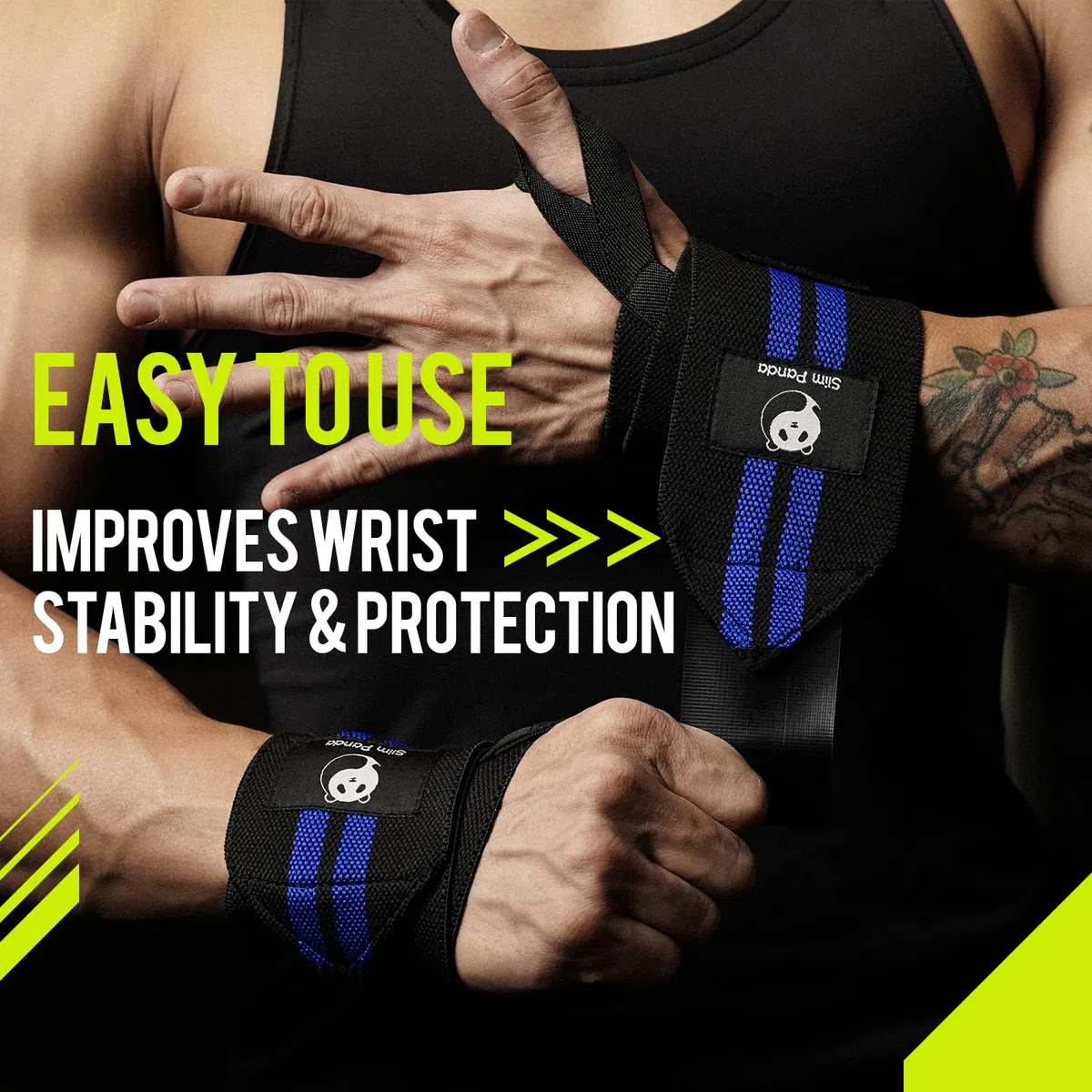 Slim Panda Polsini Palestra,1 Coppia 45cm Polsiere Palestra Bodybuilding con Anello per Pollice, Professionali Fasce Polsi Palestra per Crossfit, Calisthenics, Powerlifting, Uomo e Donna