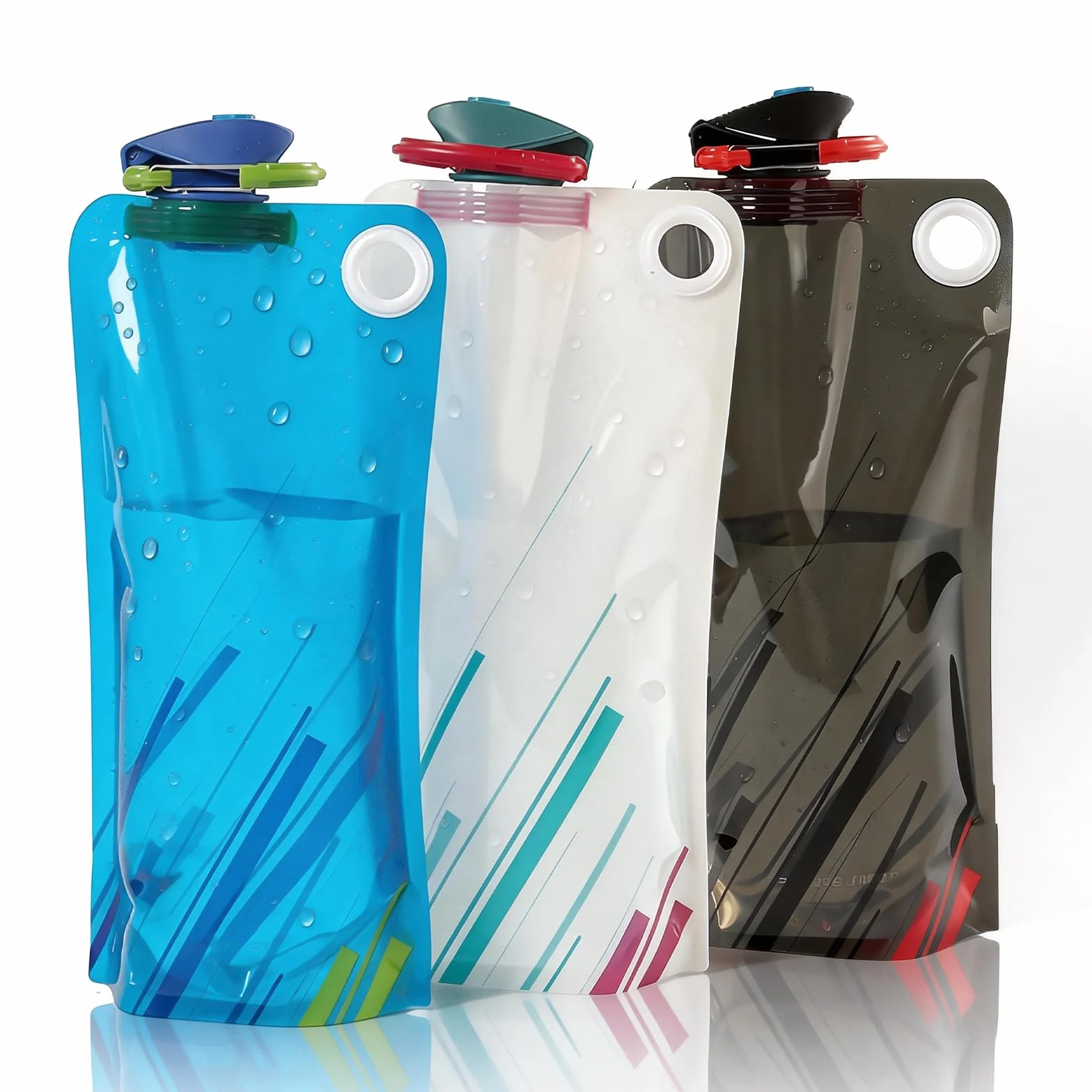 Borraccia Pieghevole 1000ML, 3PCS Bottiglia Riutilizzabile Con Moschettone, Portatile Bottiglia Pieghevole, Borraccia Morbida per Escursionismo, Adventures, Viaggi, Festival, Sport All'Aperto