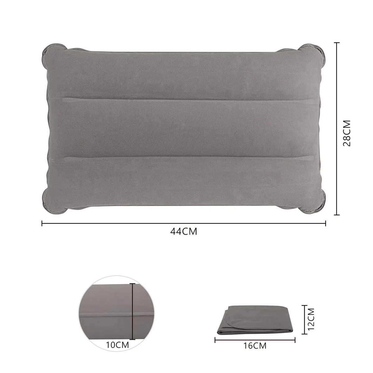 Cuscino Gonfiabile da Campeggio Cuscino da Viaggio Leggero e Pieghevole Cuscinetti di Supporto per Cervicale 44x28 cm, Grigio