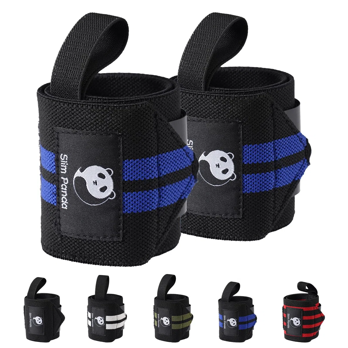 Slim Panda Polsini Palestra,1 Coppia 45cm Polsiere Palestra Bodybuilding con Anello per Pollice, Professionali Fasce Polsi Palestra per Crossfit, Calisthenics, Powerlifting, Uomo e Donna