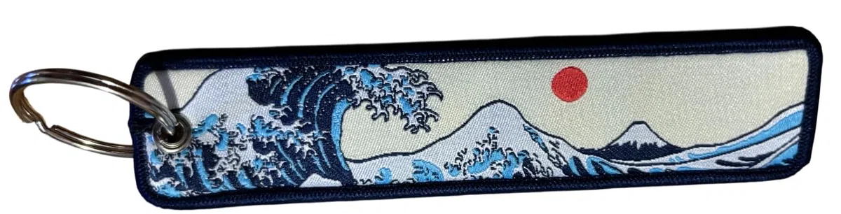 Generico Portachiavi manga onde, monte fuji e sole rosso in stoffa portachiavi uomo donna bambino accessorio fan zaino idea regalo